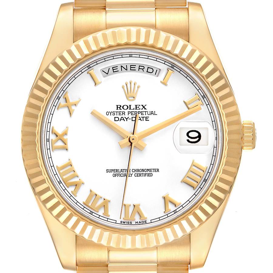 Rolex Day-Date II 41 President Yellow Gold White Dial Mens Watch 218238 Box Card SwissWatchExpo