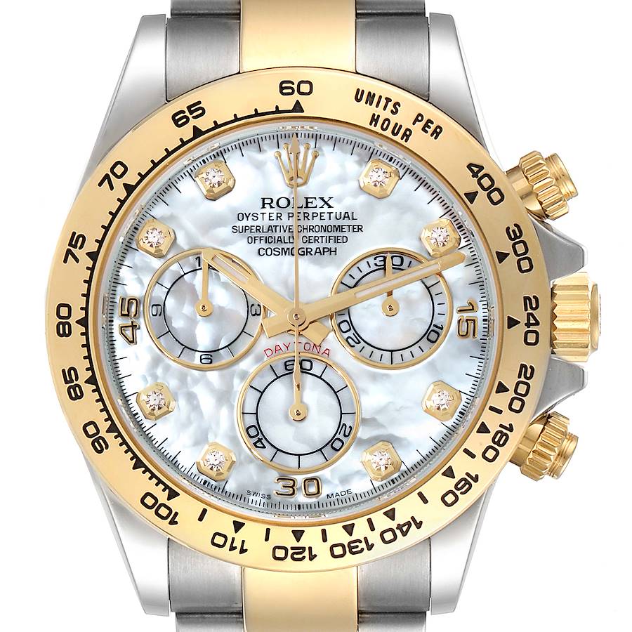 Rolex Daytona Steel Yellow Gold Mother Of Pearl Diamond Mens Watch 116503 Box Card SwissWatchExpo