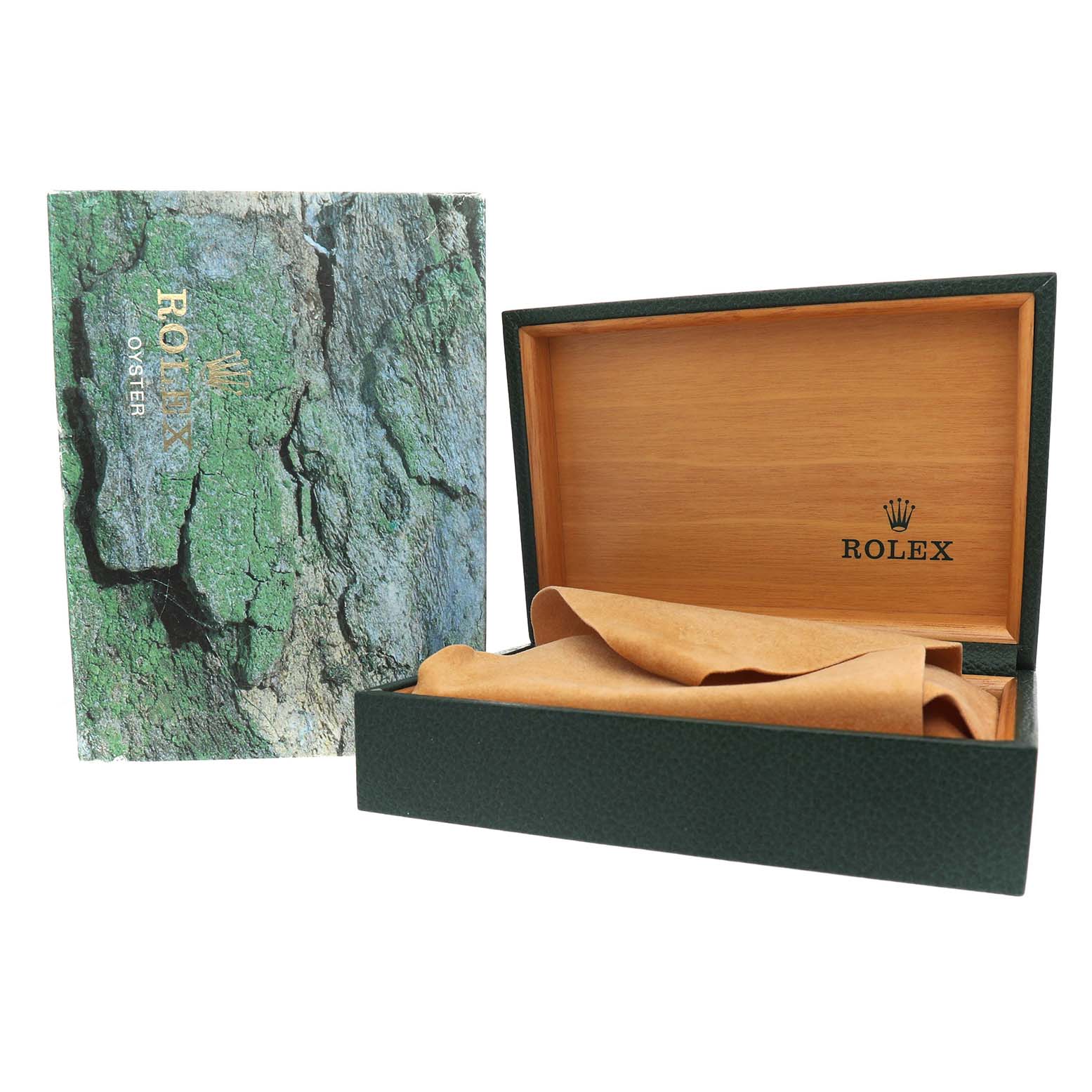 The image shows a Rolex Explorer 14270 Men's Stainless Steel Black Dial watch box, open with packaging inside, viewed from an angled perspective.