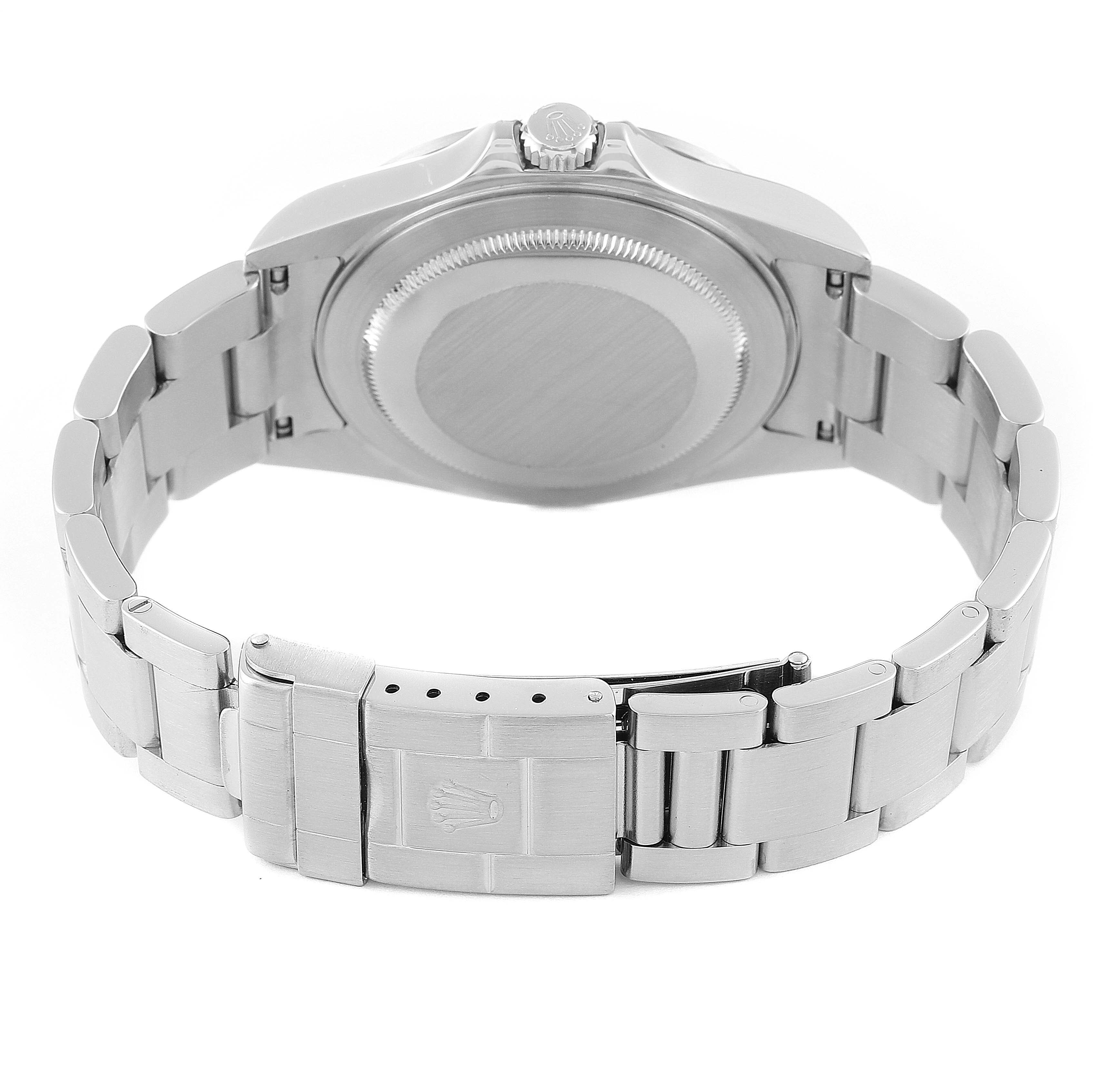 The image displays the back casing and metal bracelet of a Rolex Explorer 16570T Men's Stainless Steel White Dial 16570T Men's Stainless Steel White Dial watch.