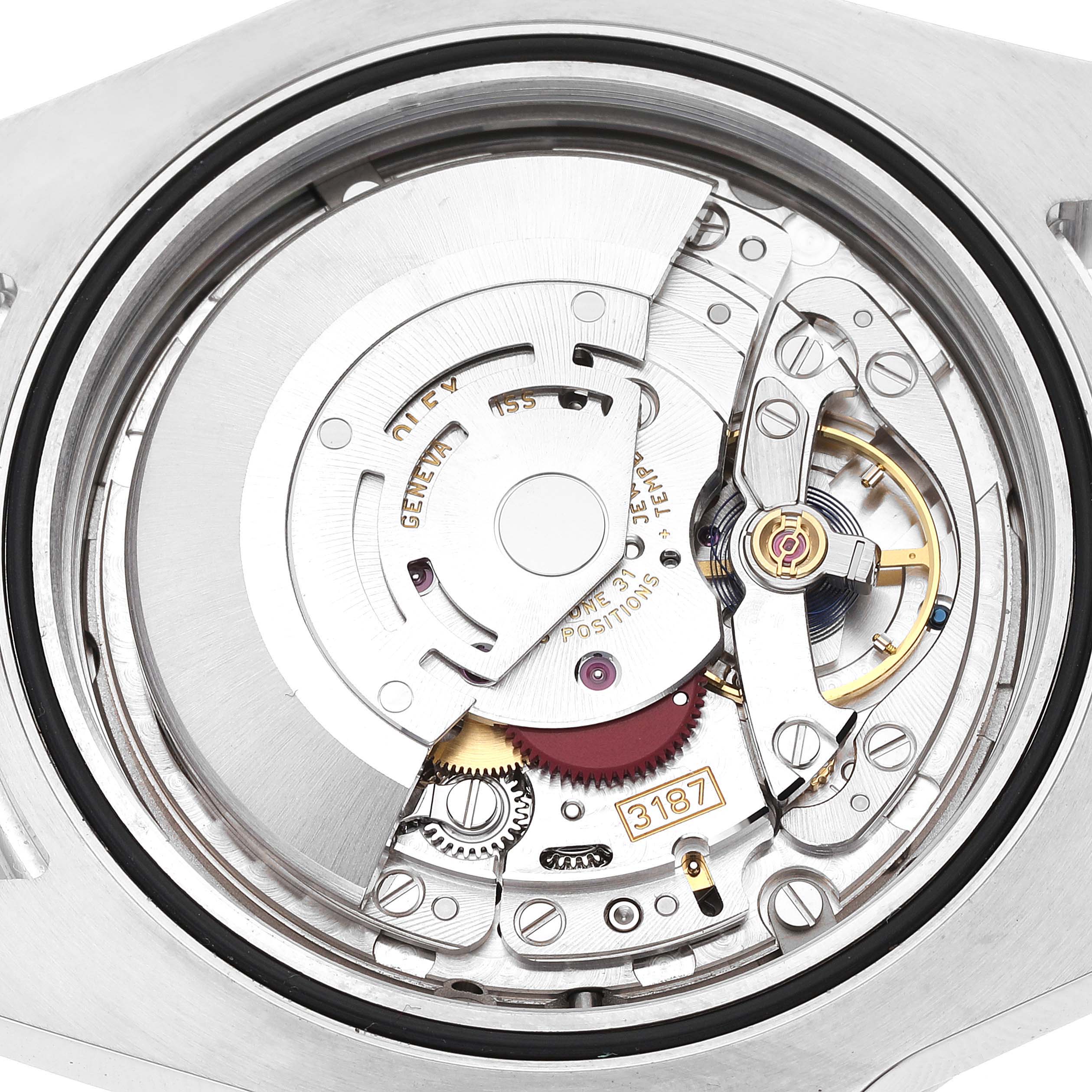 This image shows a close-up view of the movement and internal mechanism of a Rolex Explorer 216570 Men
s Stainless Steel Black Dial 216570 Men
s Stainless Steel Black Dial watch.