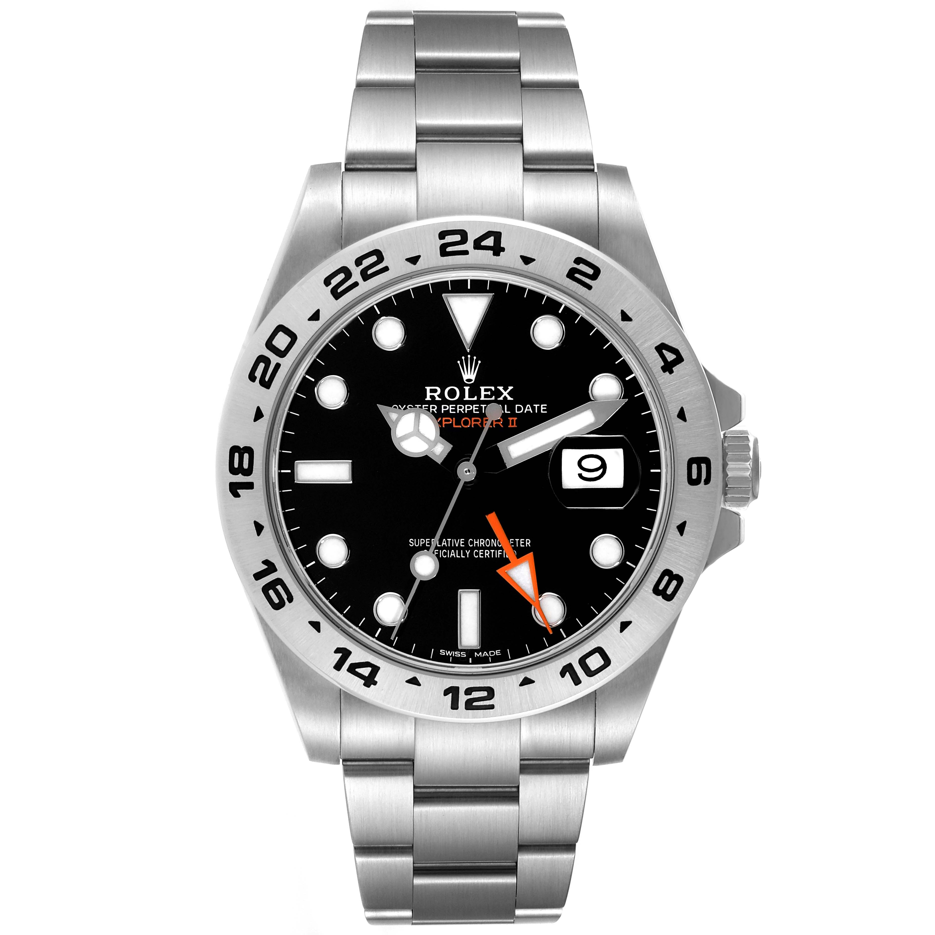 This image shows a frontal view of a Rolex Explorer 216570 Men
s Stainless Steel Black Dial 216570 Men
s Stainless Steel Black Dial watch, highlighting its dial, bezel, and bracelet.