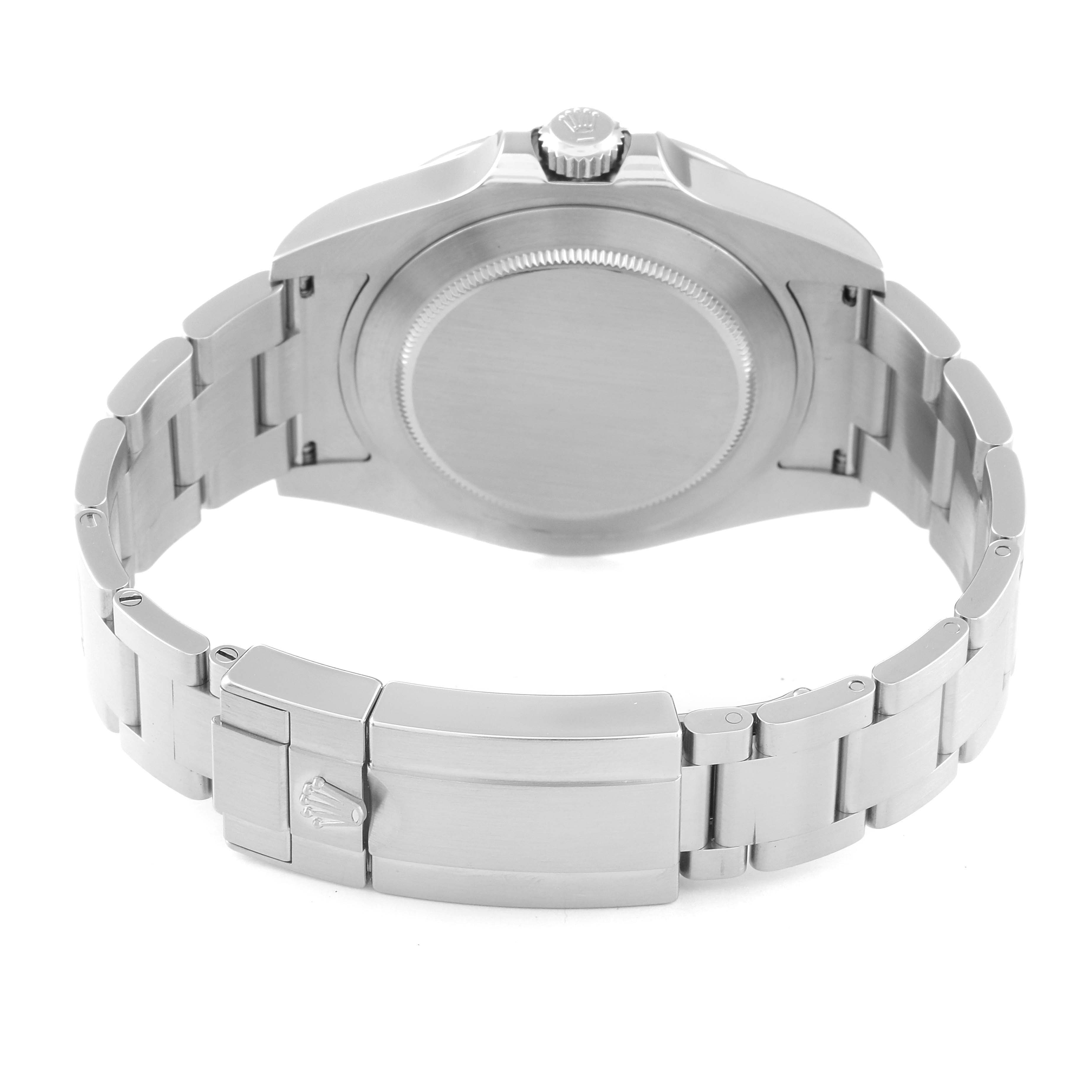 The image shows the back view of a Rolex Explorer 216570 Men
s Stainless Steel White Dial 216570 Men
s Stainless Steel White Dial model watch, highlighting the case back, bracelet, and clasp.