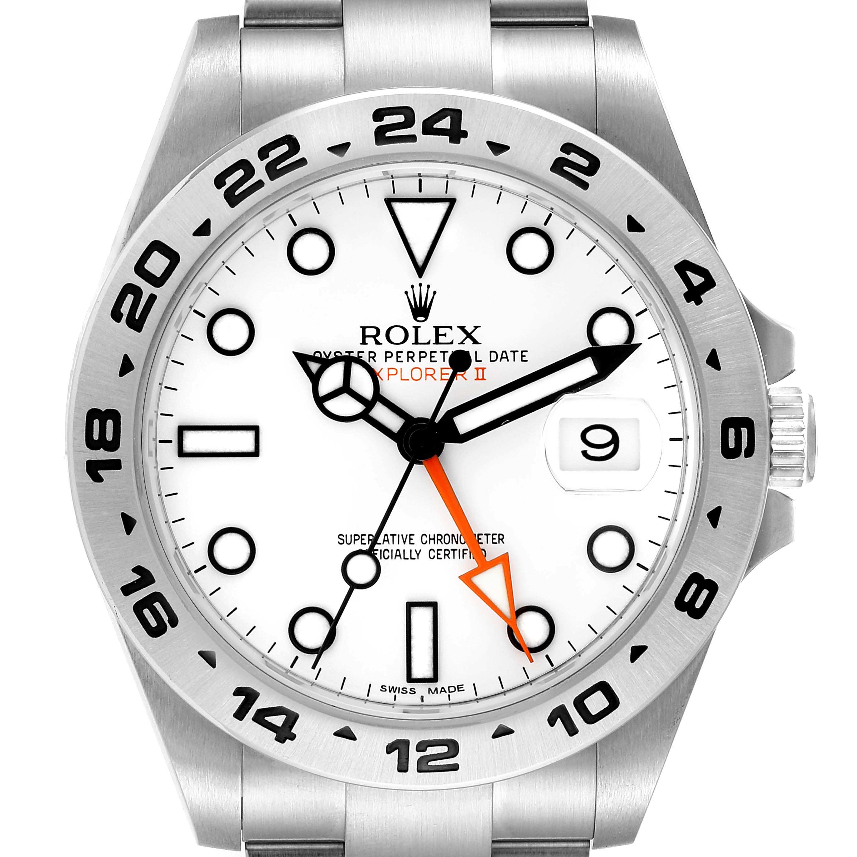 The image shows a front view of a Rolex Explorer 216570 Men
s Stainless Steel White Dial 216570 Men
s Stainless Steel White Dial watch, highlighting the bezel, dial, hands, and date window.