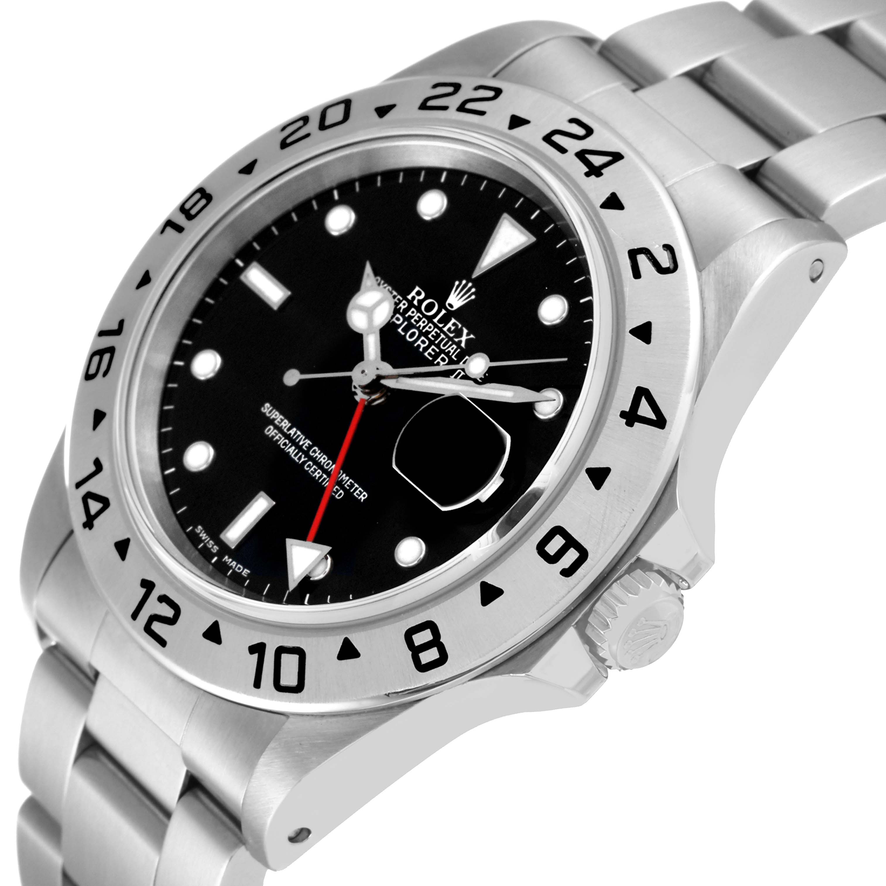 The image shows a side-angle view of a Rolex Explorer 16570T Men
s Stainless Steel Black Dial 16570T Men
s Stainless Steel Black Dial watch, focusing on the bezel, dial, and partial bracelet.