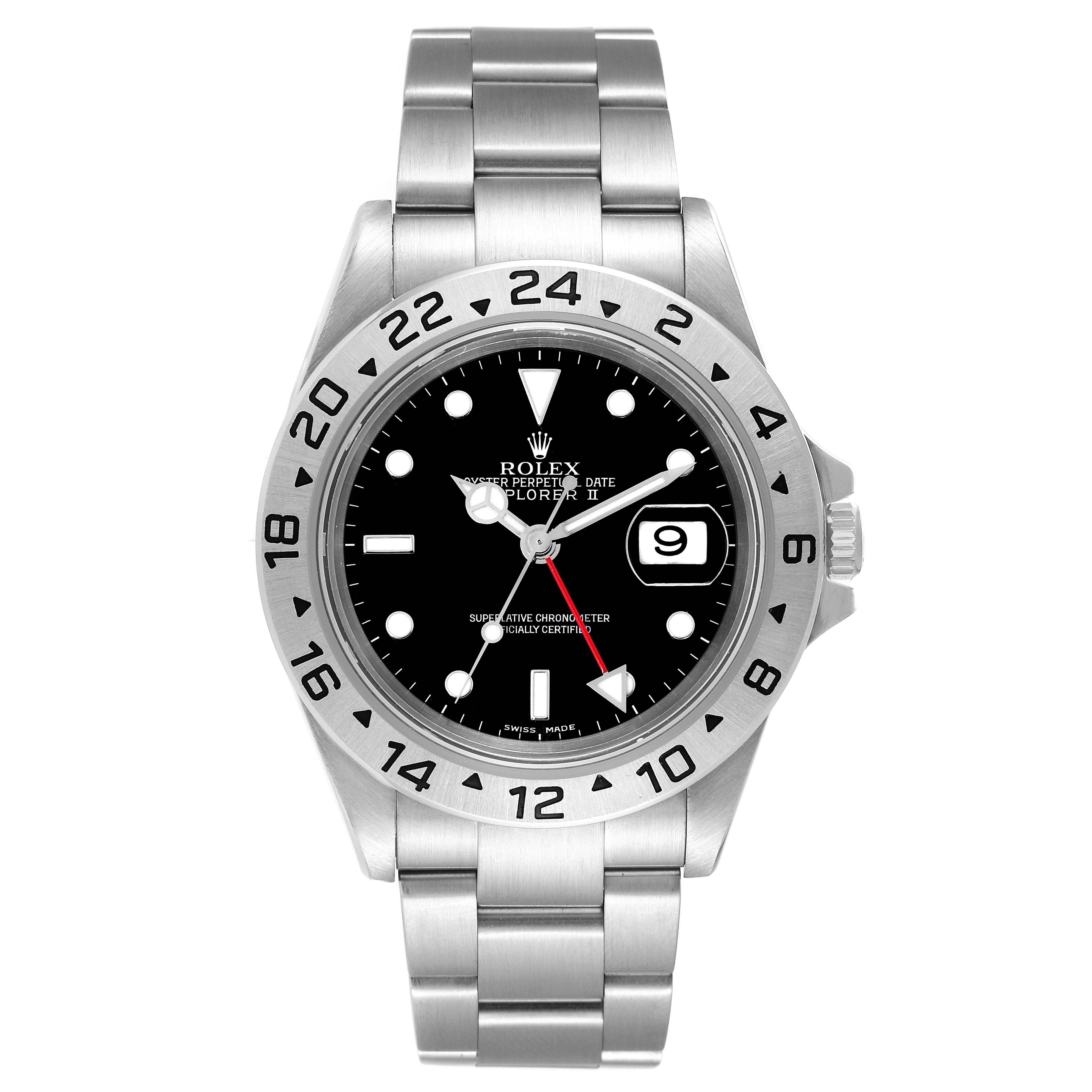 The image shows a front view of a Rolex Explorer 16570 Men's Stainless Steel Black Dial 16570 Men's Stainless Steel Black Dial watch, displaying the dial, bezel, and bracelet.
