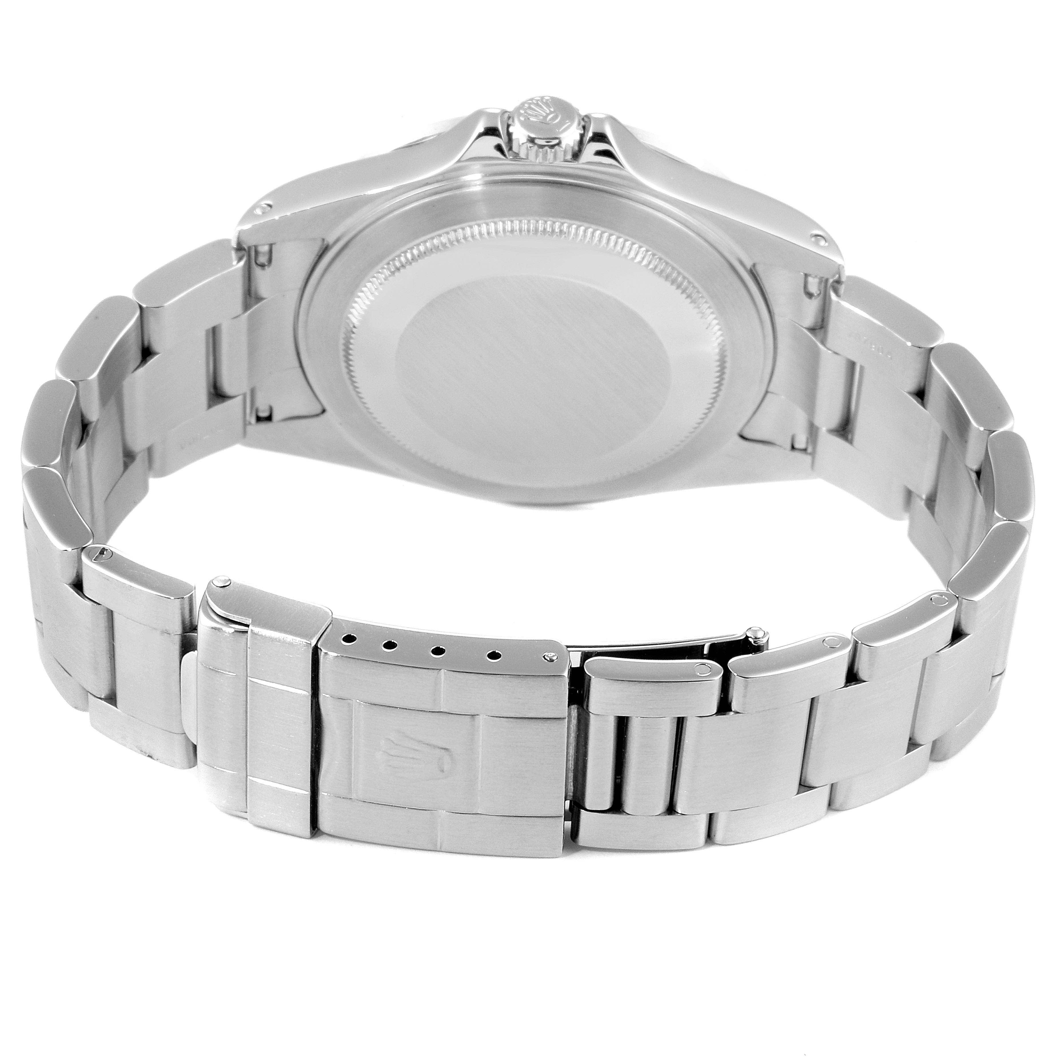 This image shows the back case and bracelet of a Rolex Explorer 16570 Men
s Stainless Steel White Dial 16570 Men
s Stainless Steel White Dial model watch.