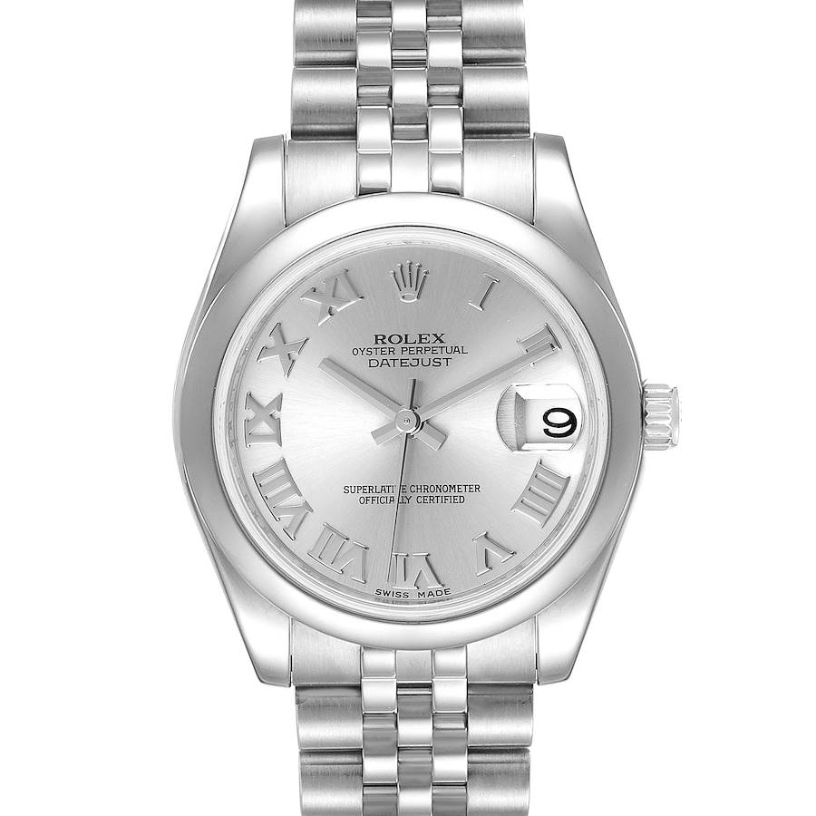 Rolex Midsize 31 Datejust Silver Dial Domed Bezel Steel Watch 178240 Box Card SwissWatchExpo