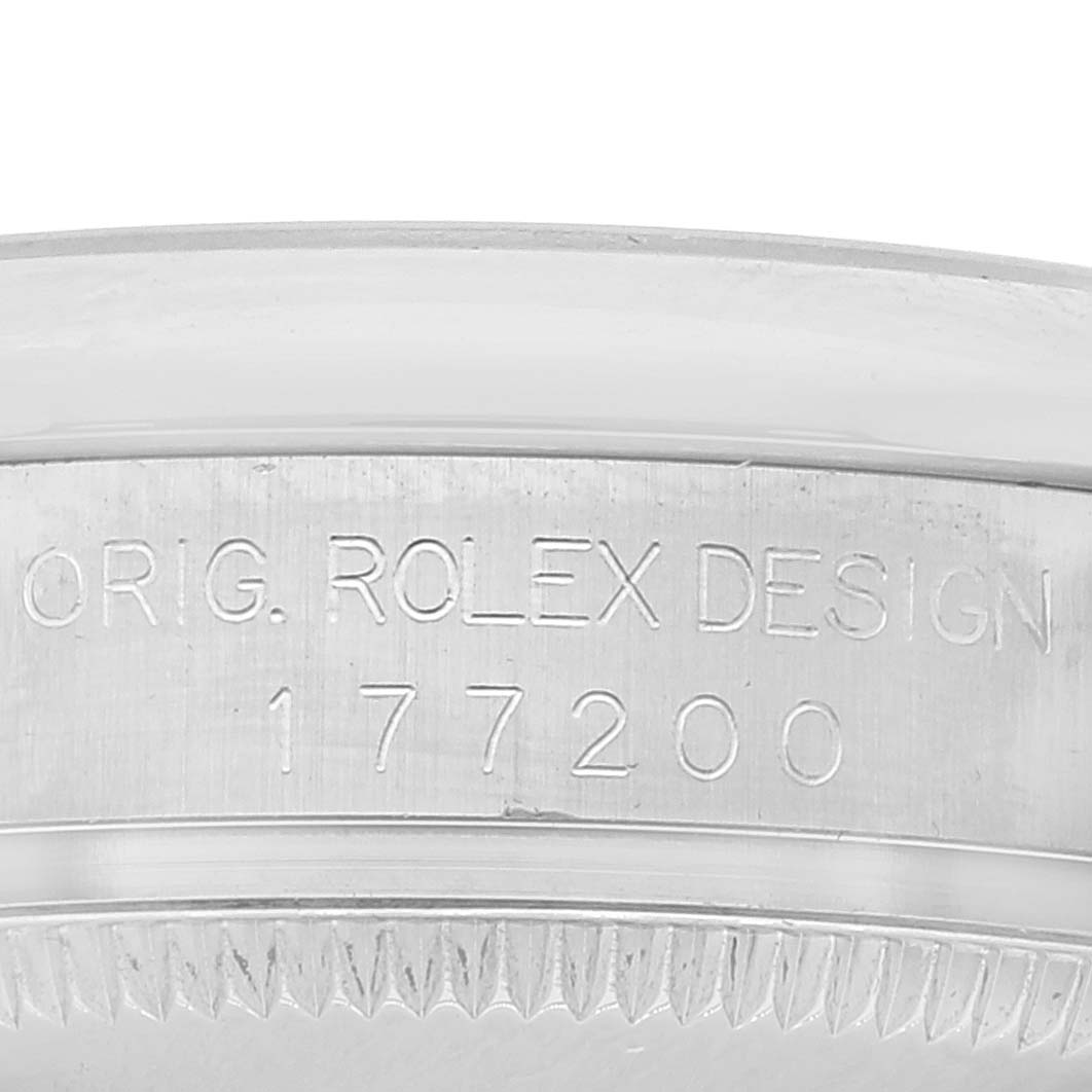 This image shows the side view of the case with the model number engraving on a Rolex Mid-Size 177200 Women's Stainless Steel White Dial 177200 Women's Stainless Steel White Dial watch.