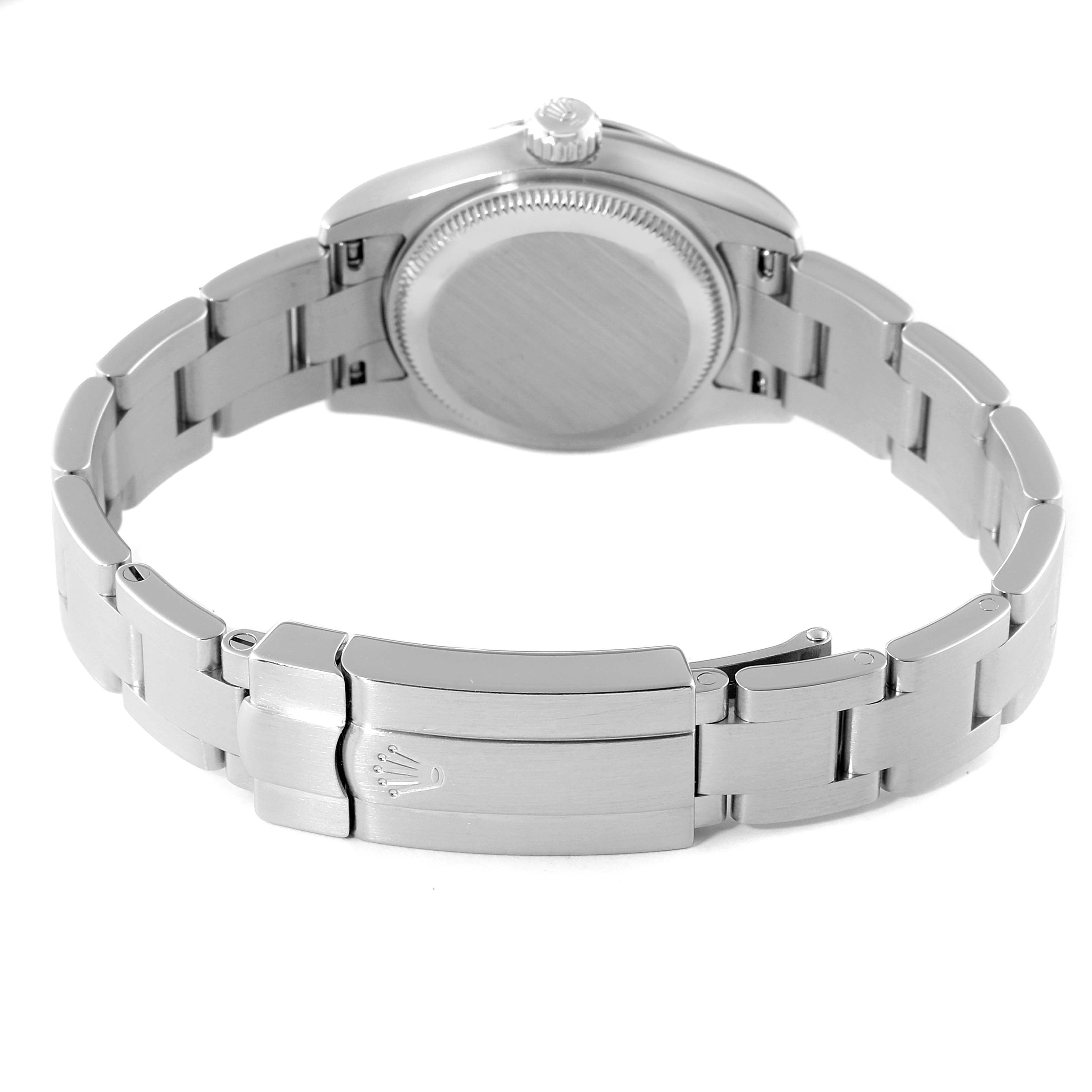 The image shows the back of a Rolex Oyster Perpetual 176234 Women's Stainless Steel Silver Dial 176234 Women's Stainless Steel Silver Dial watch, including the case back, crown, and bracelet with the clasp.