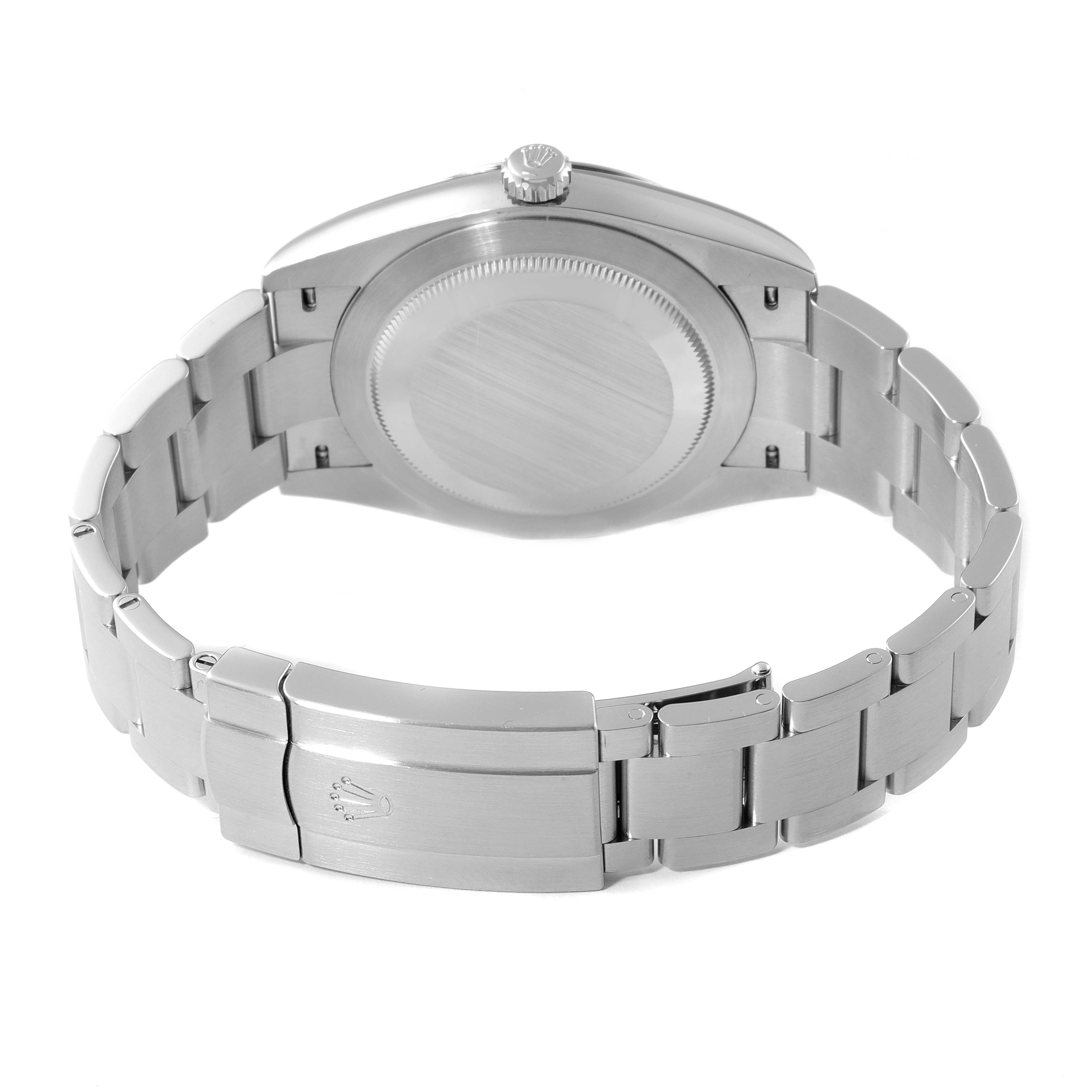 This image shows the back case and bracelet of a Rolex Oyster Perpetual 124300 Men's Stainless Steel Silver Dial 124300 Men's Stainless Steel Silver Dial watch from a rear angle.