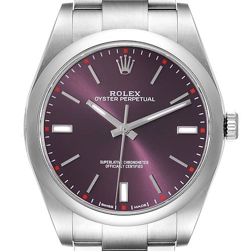 Photo of Rolex Oyster Perpetual Red Grape Dial Steel Mens Watch 114300