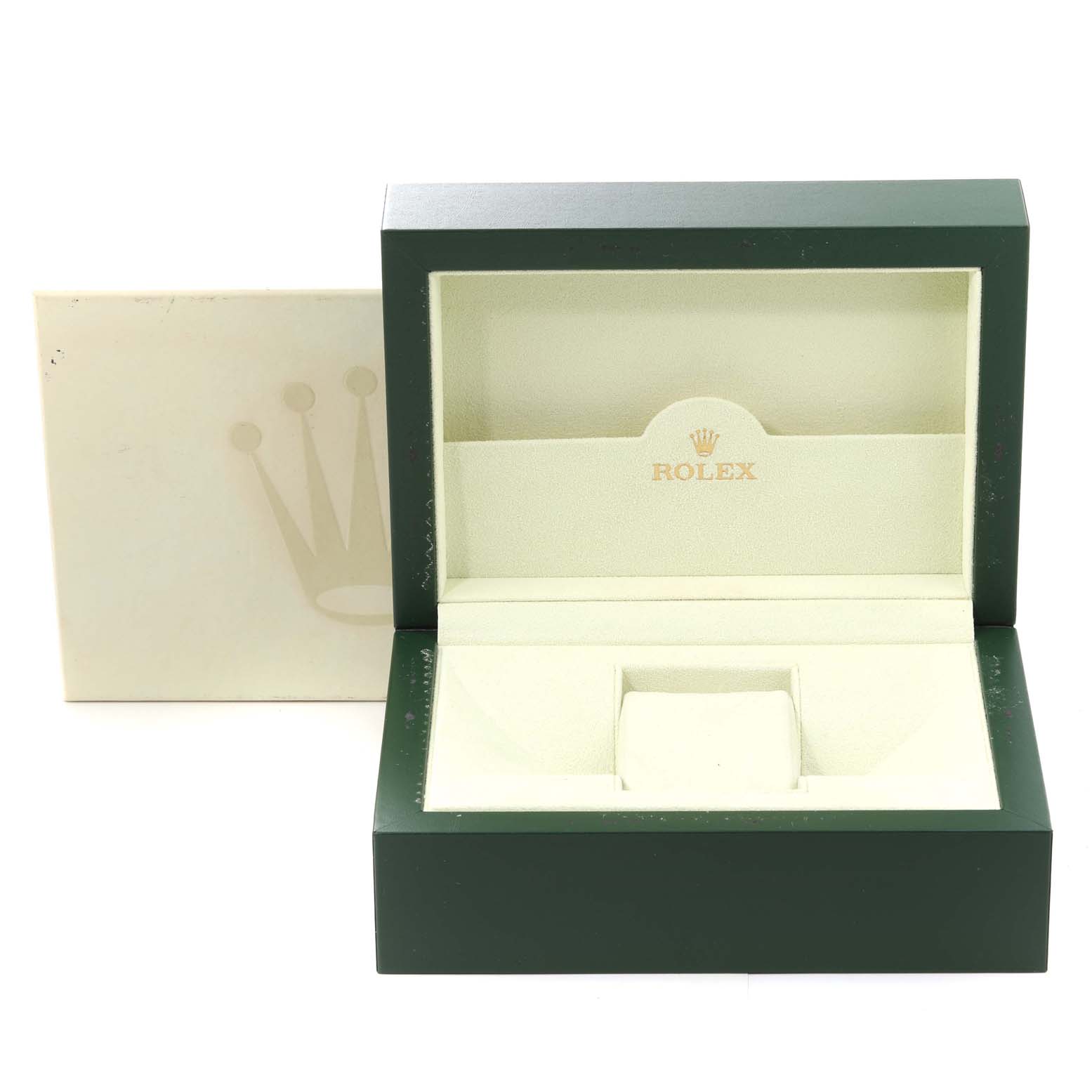 The image shows an open Rolex President 179158 Women
s Yellow Gold Champagne Dial 179158 Women
s Yellow Gold Champagne Dial watch box with the outer box visible in the background.