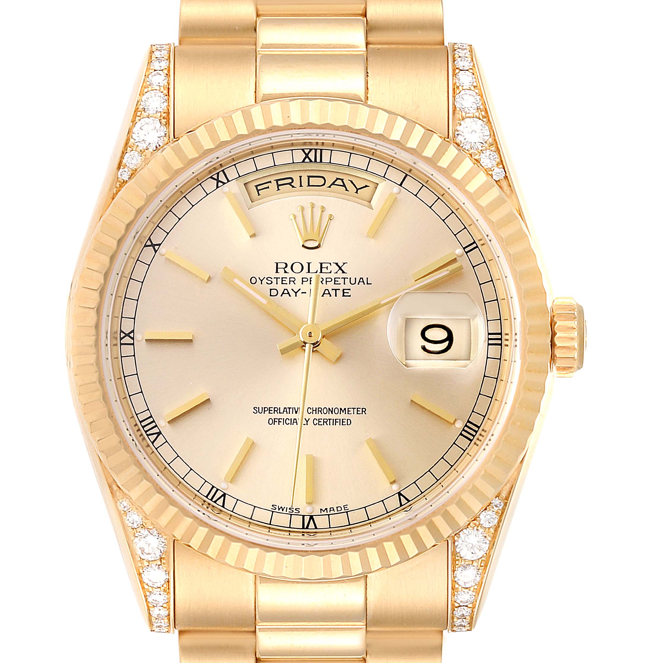 Rolex President Day Date Yellow Gold Diamond Lugs Watch 118338 Box ...