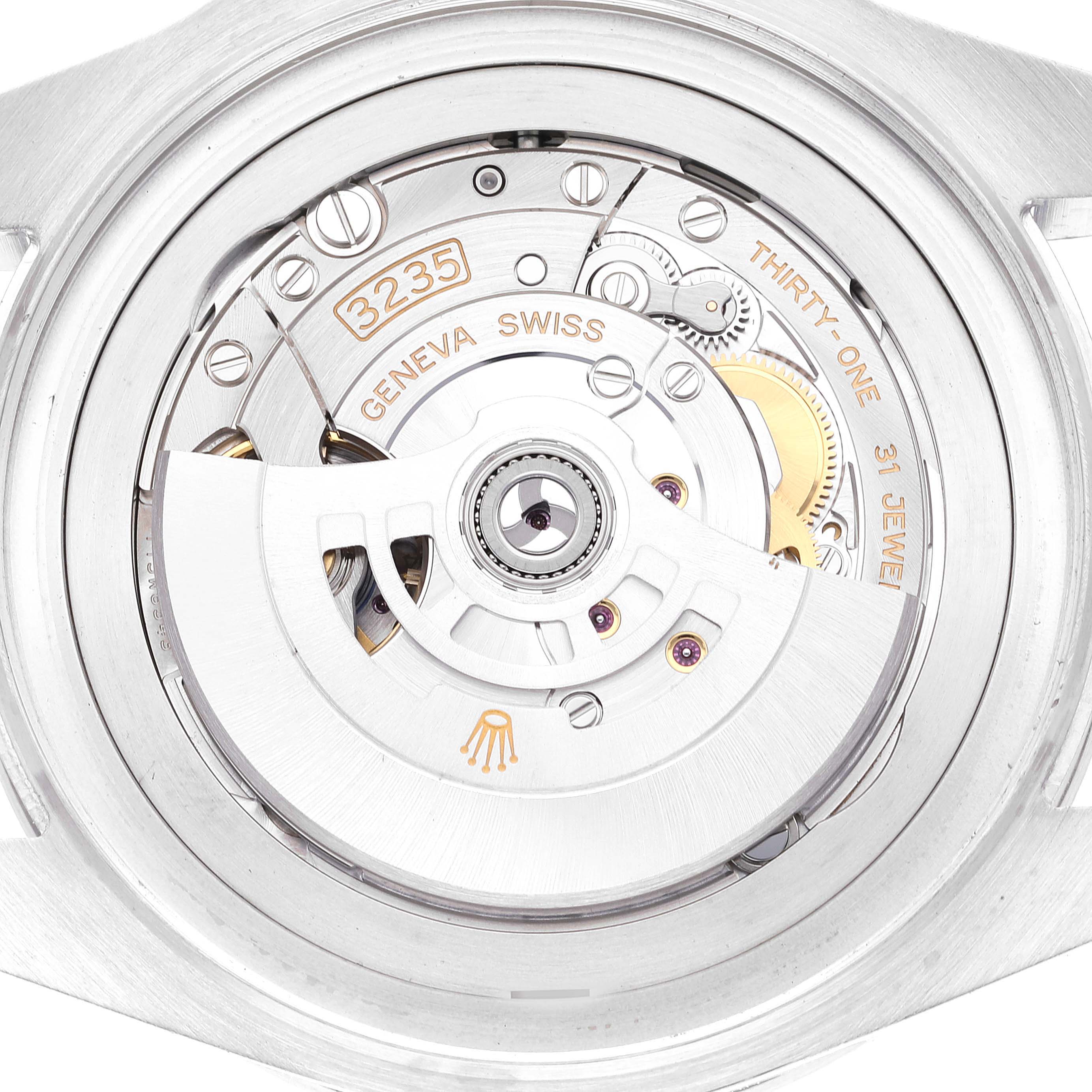 This image shows the back view of the Rolex Sea-Dweller 126660 Men
s Stainless Steel Black Dial 126660 Men
s Stainless Steel Black Dial, highlighting its intricate 3235 movement and internal mechanics.