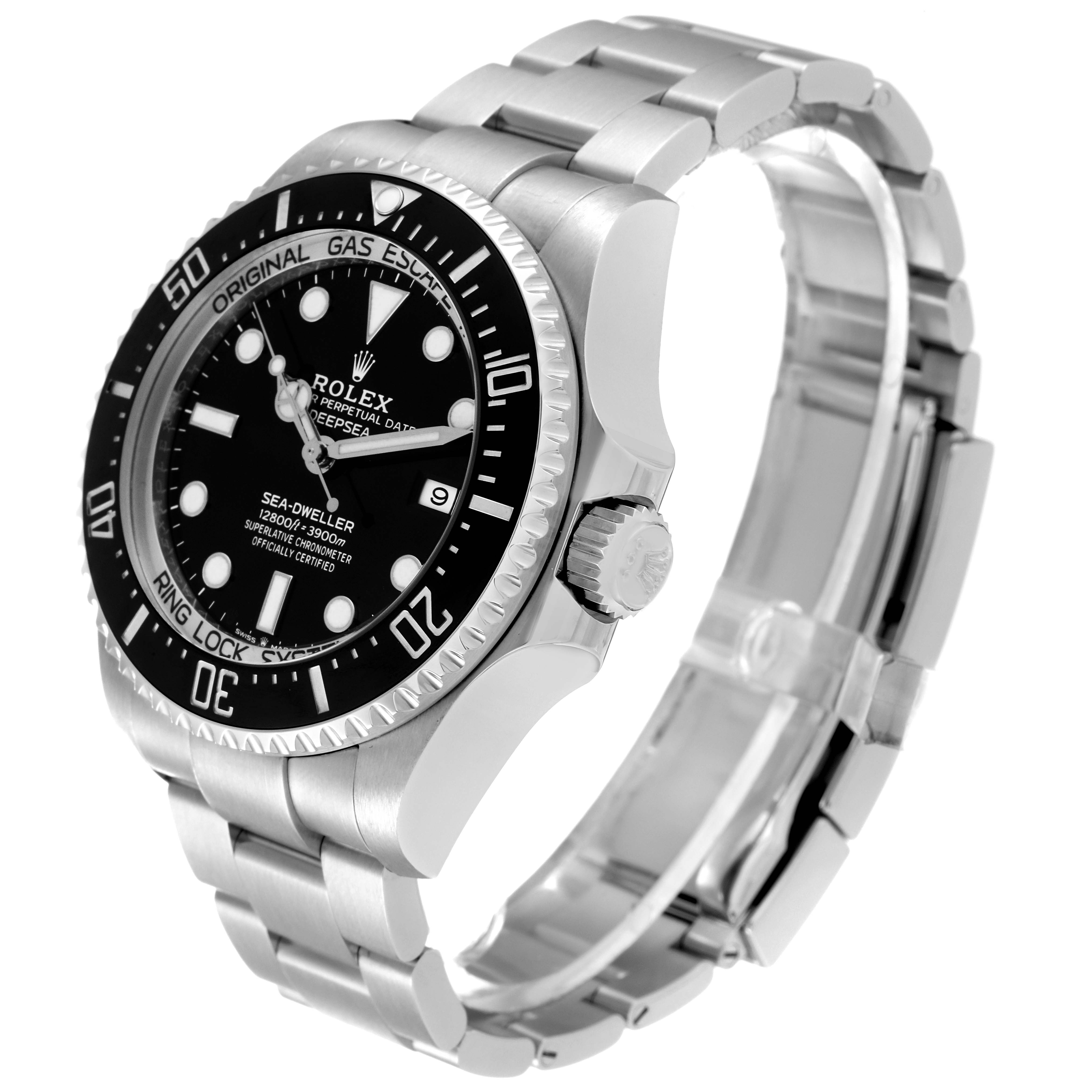 This image shows a Rolex Sea-Dweller 126660 Men
s Stainless Steel Black Dial 126660 Men
s Stainless Steel Black Dial watch at a three-quarter angle, highlighting the dial, bezel, crown, and bracelet.