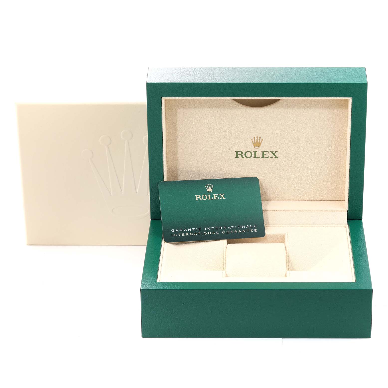 The image shows the packaging, warranty card, and inner box for a Rolex Sea-Dweller 126660 Men
s Stainless Steel Black Dial 126660 Men
s Stainless Steel Black Dial watch.