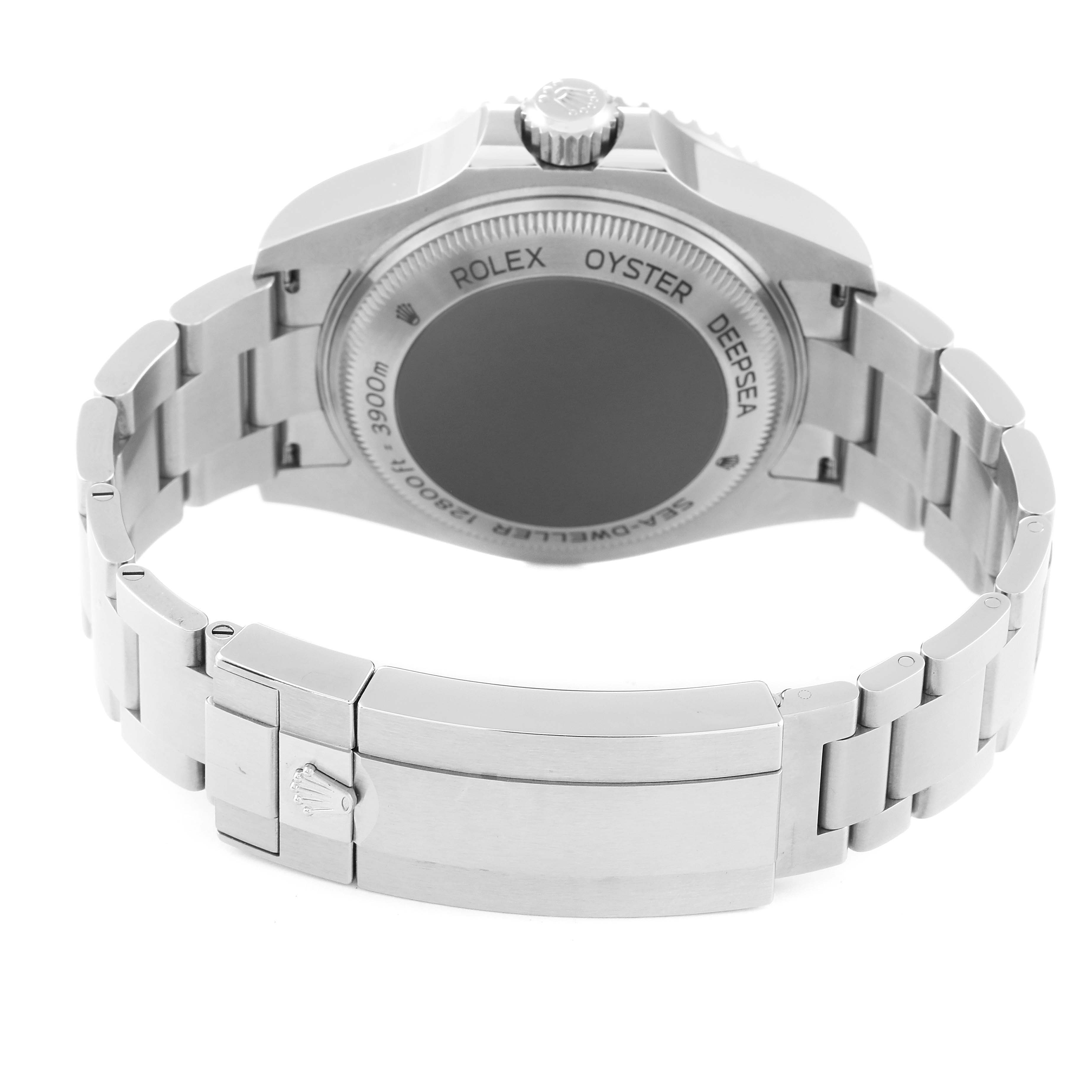 The image shows the back view of a Rolex Sea-Dweller 126660 Men
s Stainless Steel Black Dial 126660 Men
s Stainless Steel Black Dial watch, highlighting the bracelet and clasp.