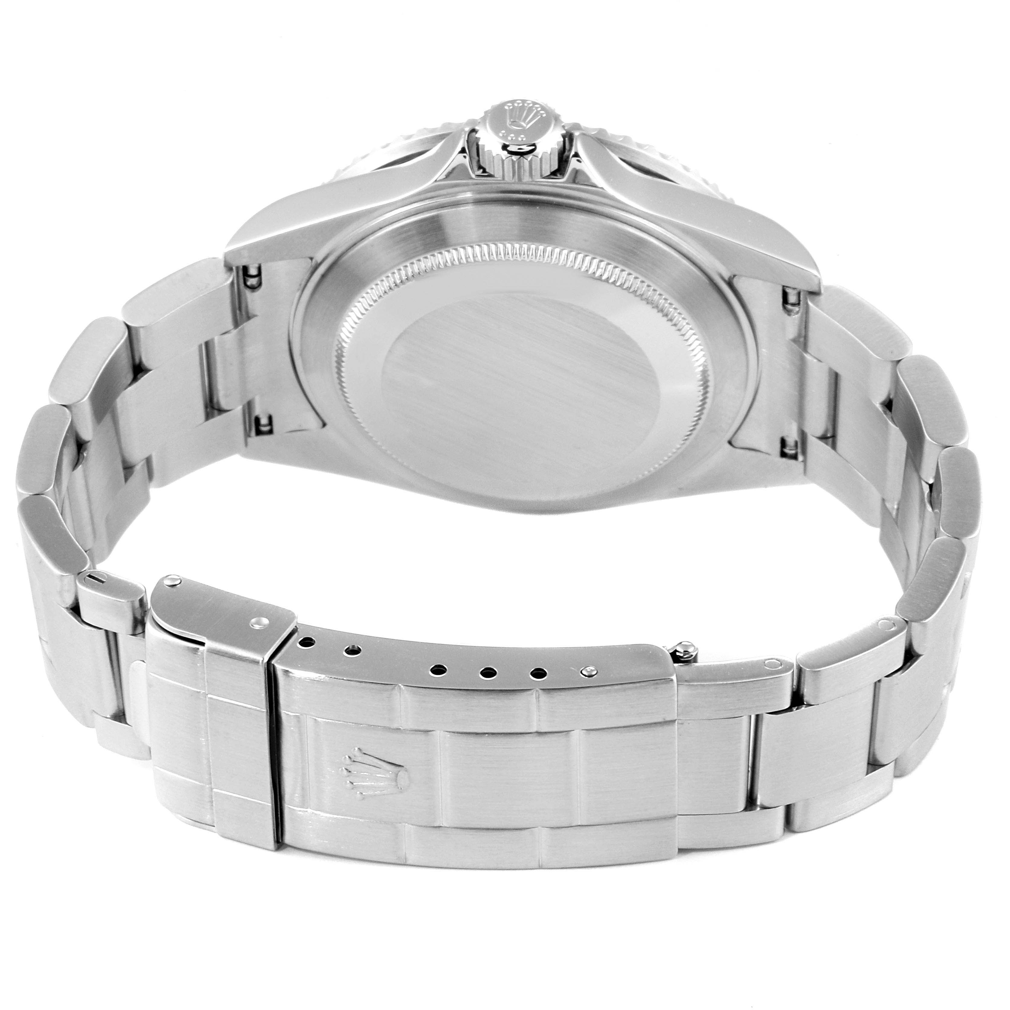 The image shows the back view of the Rolex Submariner 16610LV Men's Stainless Steel Black Dial 16610LV Men's Stainless Steel Black Dial watch, highlighting its case back and stainless steel bracelet.