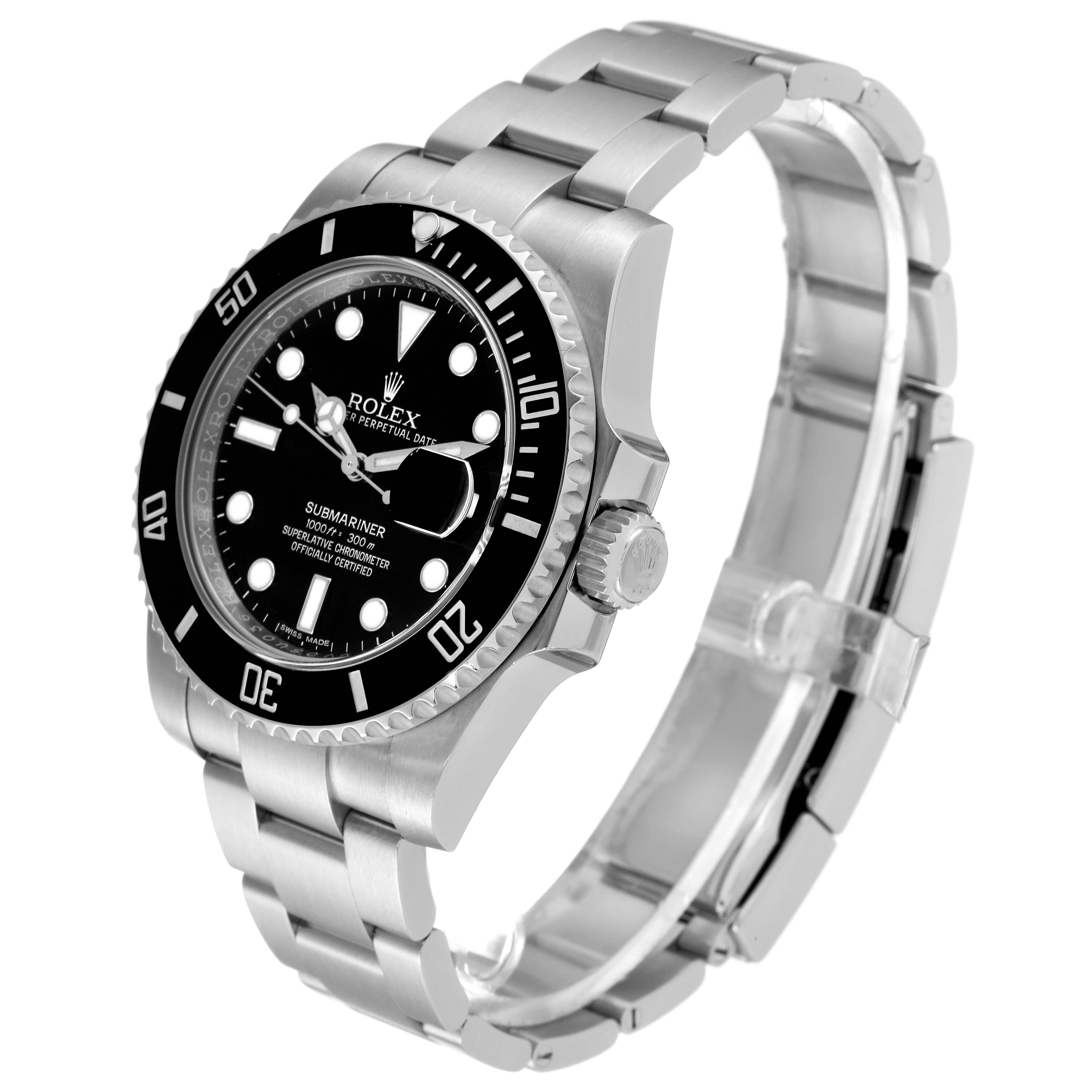 The image displays a Rolex Submariner 116610 Men
s Stainless Steel Black Dial 116610 Men
s Stainless Steel Black Dial watch in a three-quarter view, showing the face, bezel, and stainless steel bracelet.
