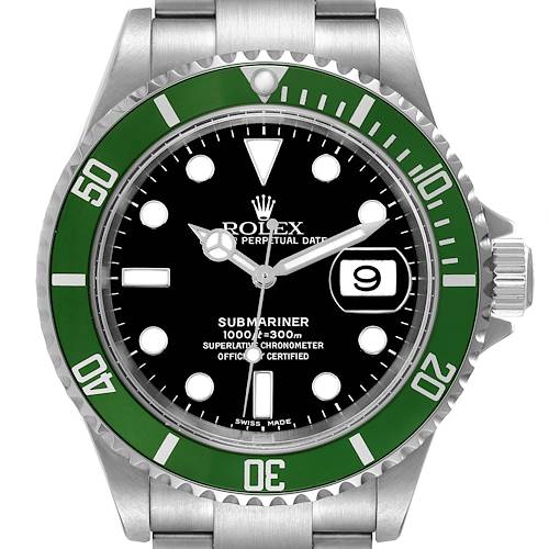 Photo of Rolex Submariner Kermit Green 50th Anniversary Mens Watch 16610LV Box Papers
