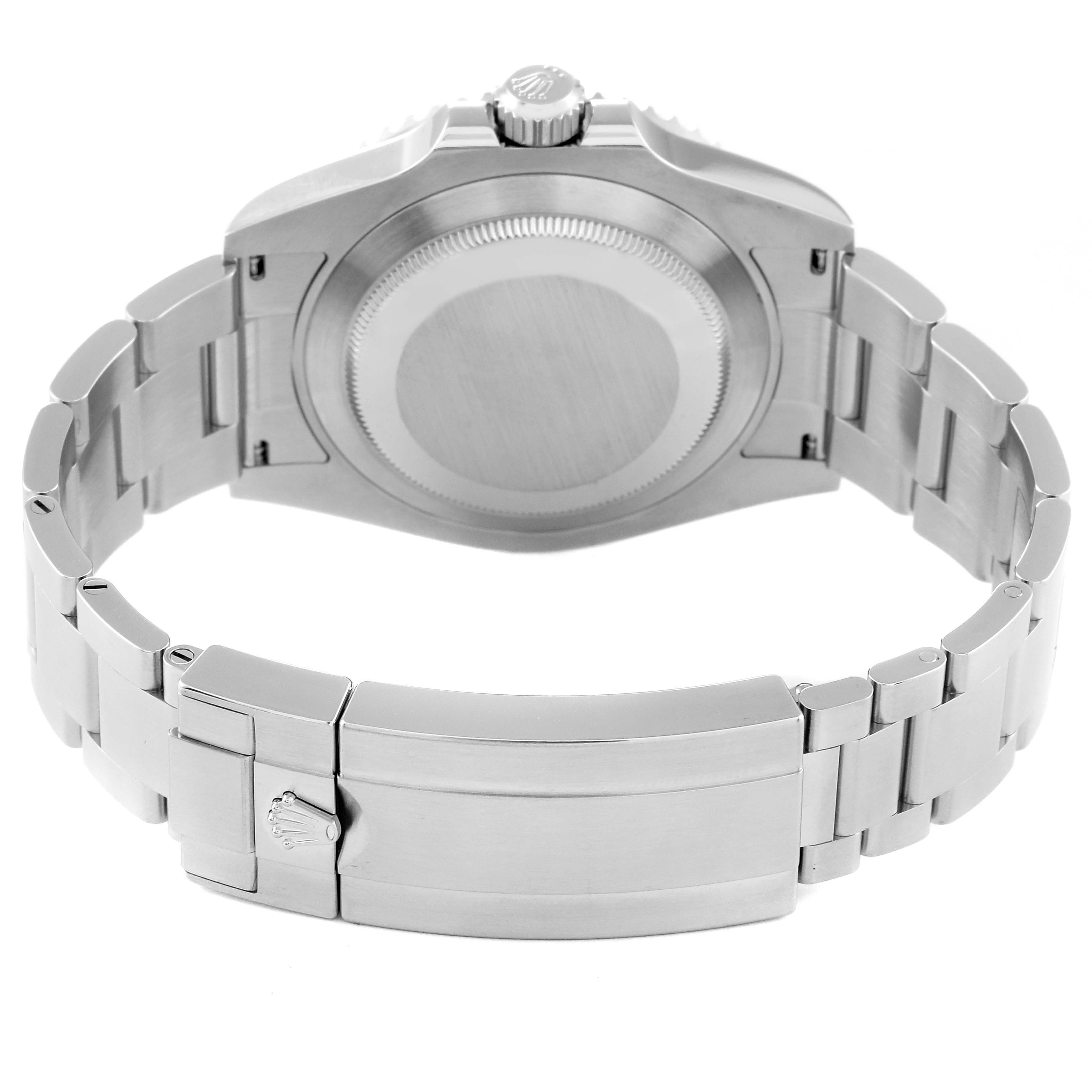 This image shows the back case and bracelet clasp of a Rolex Submariner 124060 Men's Stainless Steel Black Dial 124060 Men's Stainless Steel Black Dial watch from a rear angle.