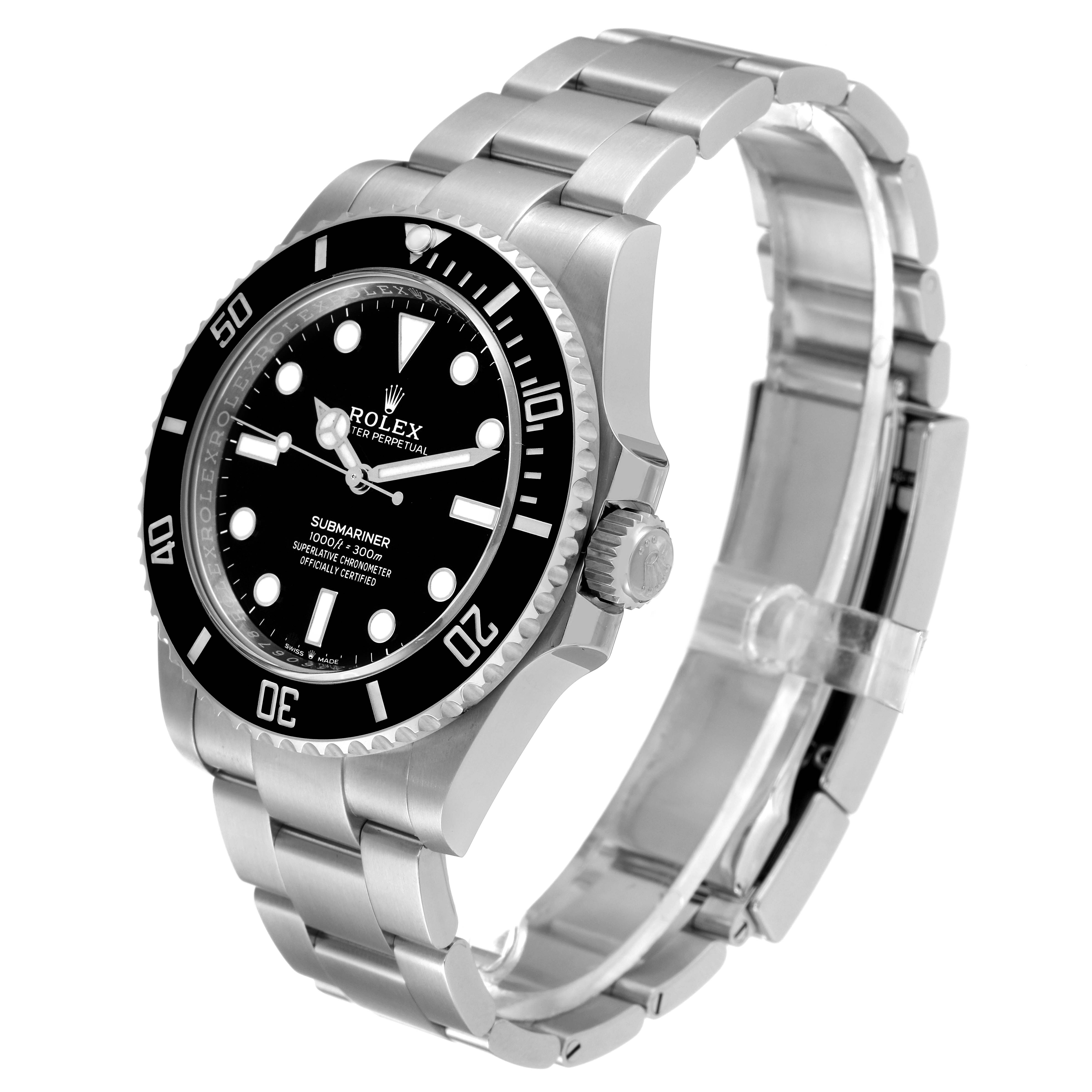 The image shows a Rolex Submariner 124060 Men's Stainless Steel Black Dial 124060 Men's Stainless Steel Black Dial watch at a right-side angle, highlighting its bezel, dial, and bracelet.