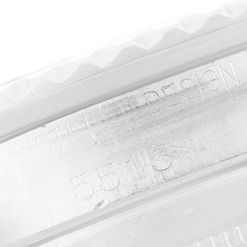 This image shows a close-up of the Rolex Submariner 5513 Men's Stainless Steel Black Dial 5513 Men's Stainless Steel Black Dial model's engraved case markings, including the reference number.