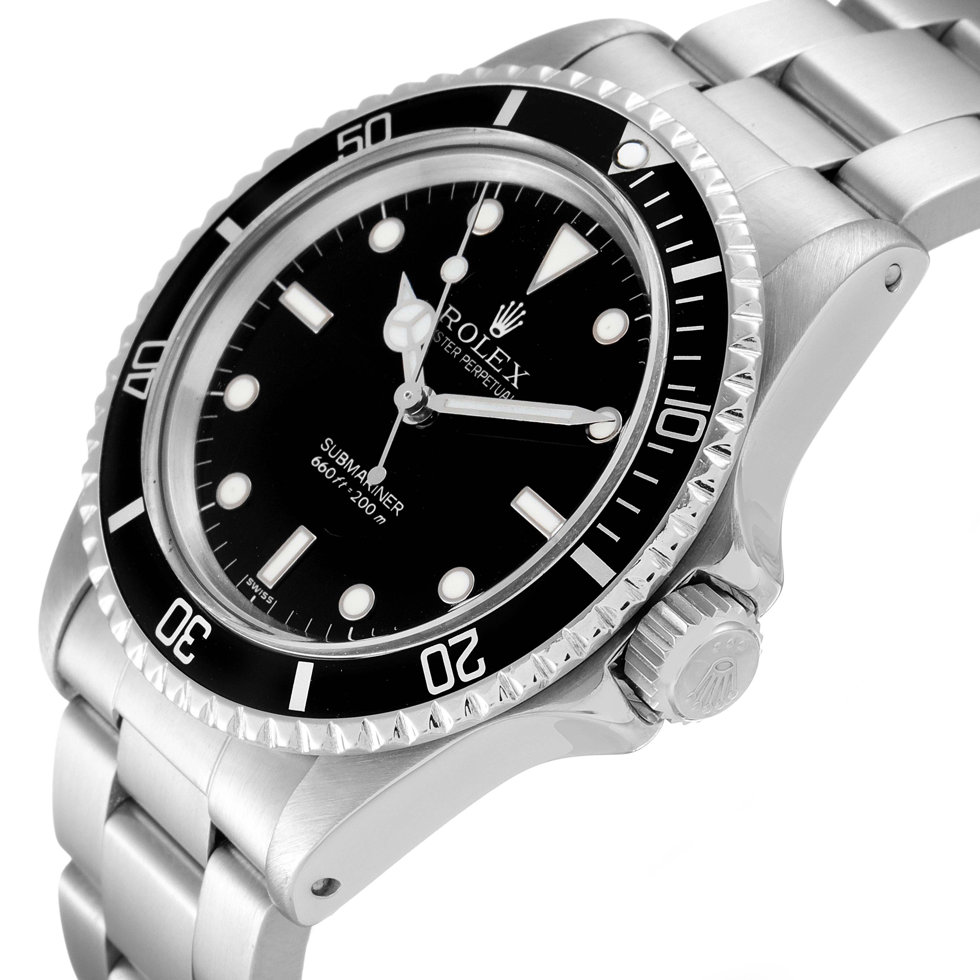 The image shows the Rolex Submariner 5513 Men's Stainless Steel Black Dial 5513 Men's Stainless Steel Black Dial watch from a front-side angle, highlighting the dial, bezel, crown, and bracelet.