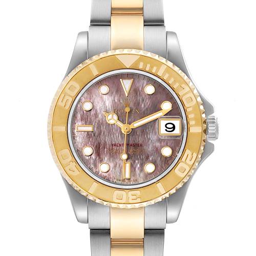 Photo of Rolex Yachtmaster 35 Midsize Steel Yellow Gold Mother of Pearl Mens Watch 168623 Box Papers