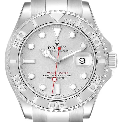 Photo of Rolex Yachtmaster Steel Platinum Dial Bezel Mens Watch 16622 Box Papers