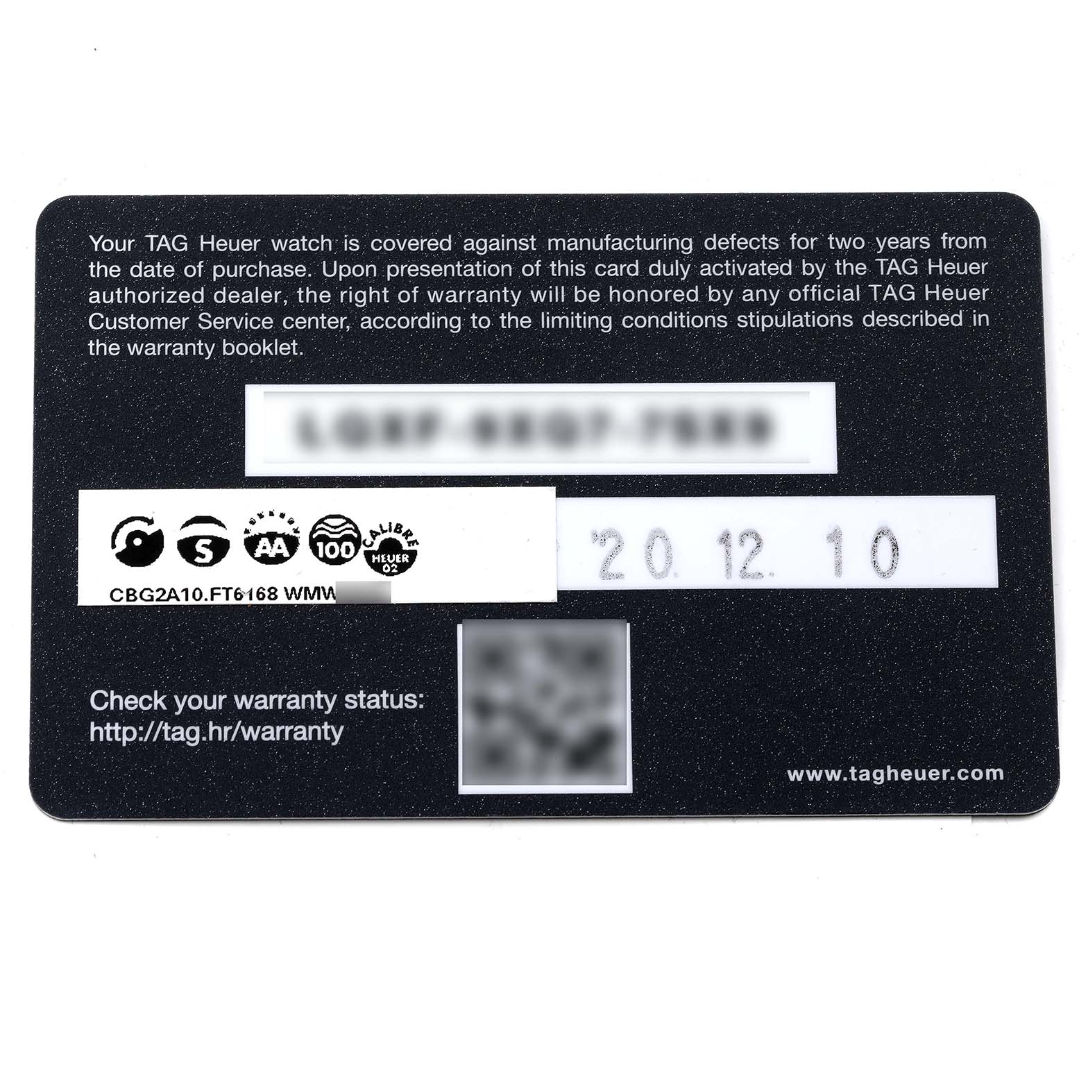 This image shows the warranty card for a Carrera model by Tag Heuer.