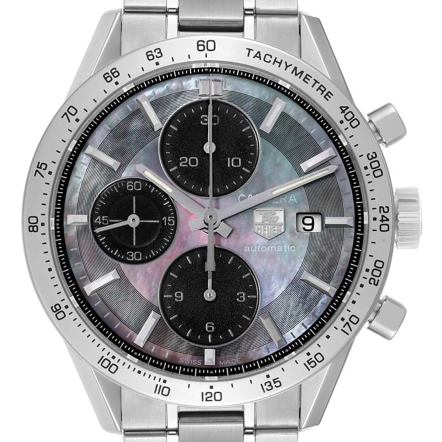 Tag Heuer Carrera Steel Mother Of Pearl Dial Chronograph Mens Watch CV201P Box Card SwissWatchExpo