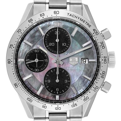 Photo of Tag Heuer Carrera Steel Mother Of Pearl Dial Chronograph Mens Watch CV201P Box Card