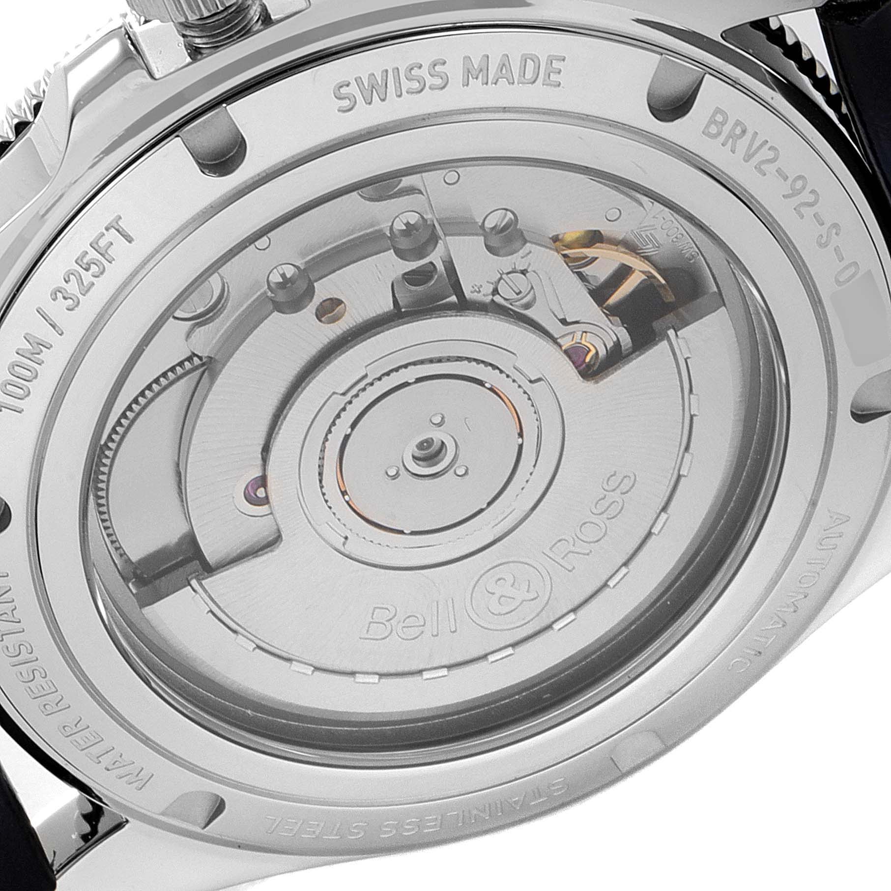 This image shows the back view of the Bell & Ross Heritage BRV292-BU-G-ST/SCA Men's Stainless Steel Blue Dial BRV292-BU-G-ST/SCA Men's Stainless Steel Blue Dial model watch, highlighting its automatic movement mechanism.