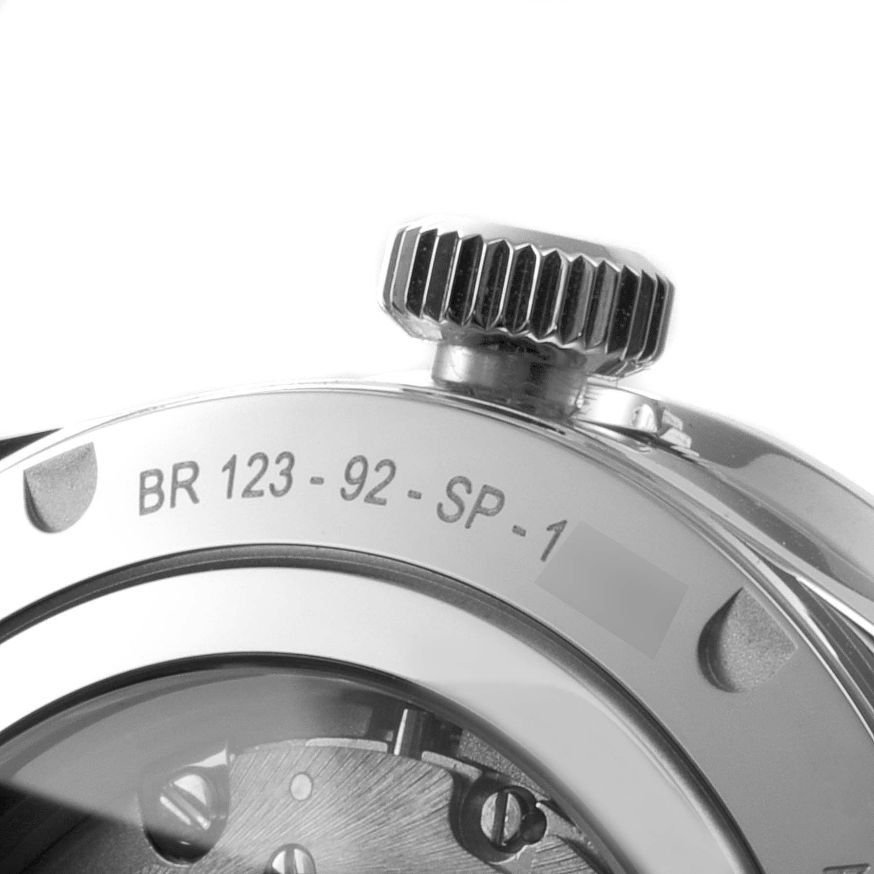 This image shows the side view and crown of the Bell & Ross Heritage BRV123-ST-HER/SST Men's Stainless Steel Black Dial BRV123-ST-HER/SST Men's Stainless Steel Black Dial model BR 123.