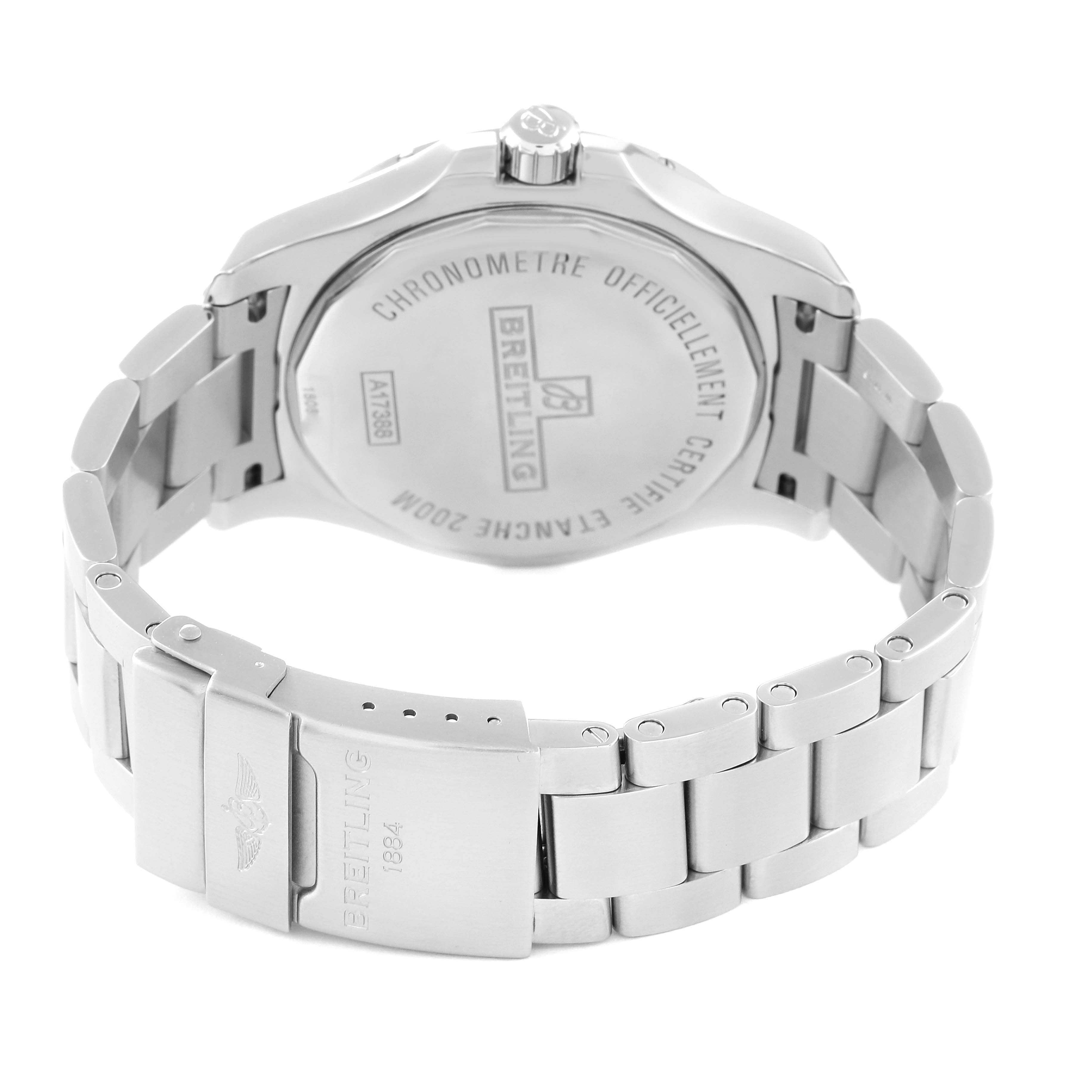 The image shows the back case and bracelet of the Breitling Colt A17388 Men's Stainless Steel Black Dial A17388 Men's Stainless Steel Black Dial watch, viewed from a rear angle.