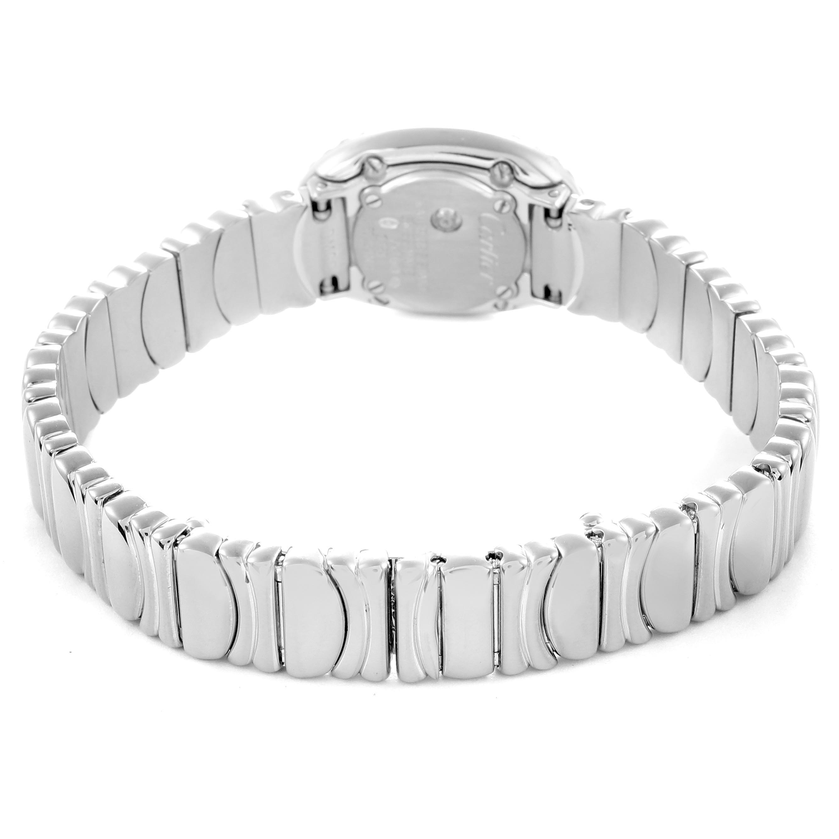 The image shows the back and bracelet of a Cartier Baignoire WB095W2 Women's White Gold Silver Dial WB095W2 Women's White Gold Silver Dial watch from a rear angle.