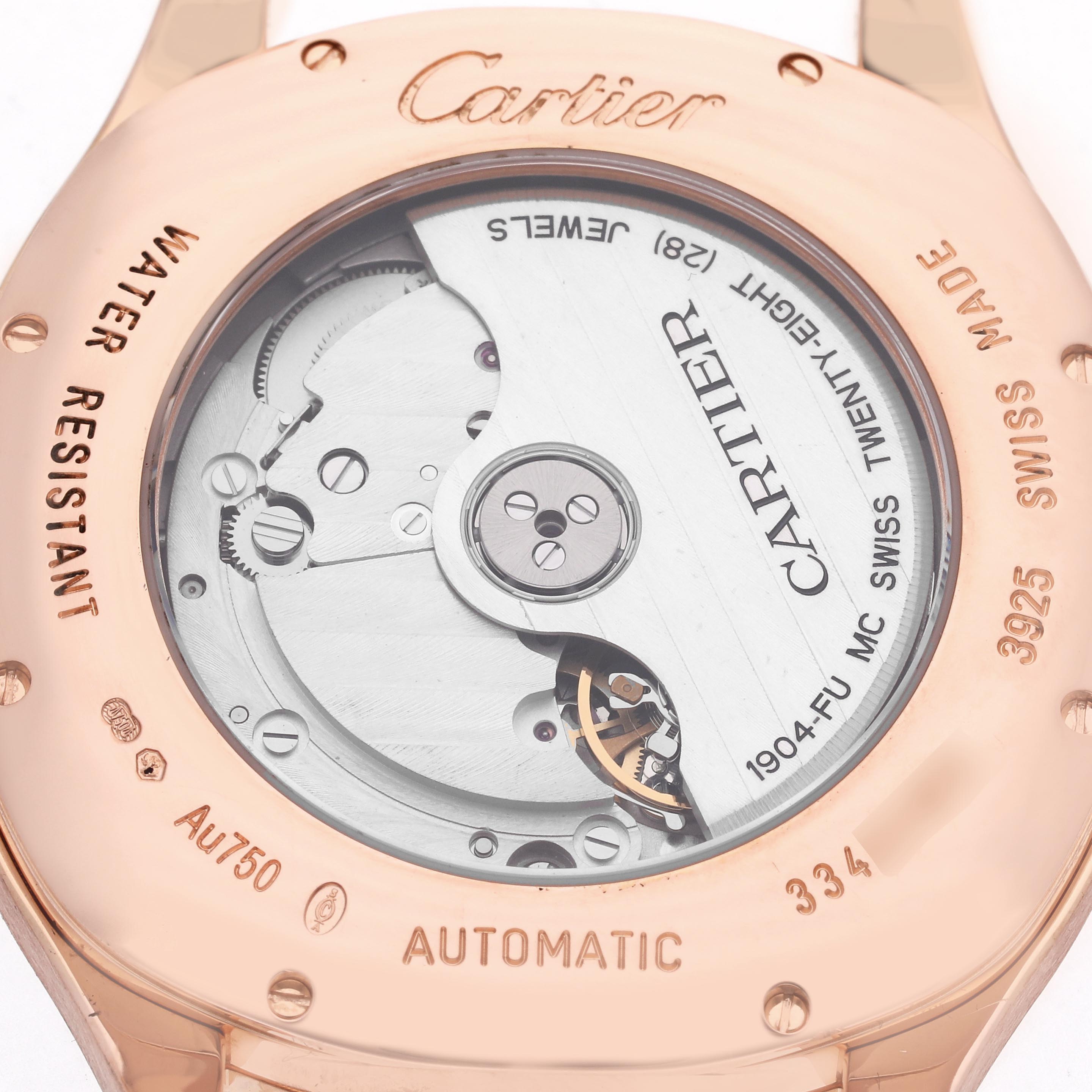 The image shows the back view of the Drive de Cartier watch, highlighting the movement and engravings.