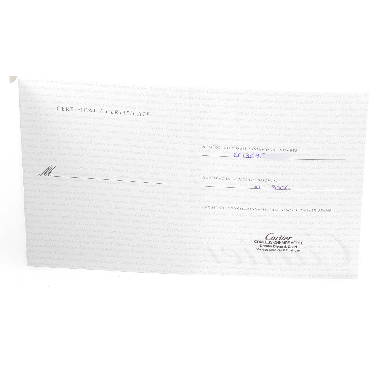 This image shows a certificate of Best Quality
ity for a Cartier Roadster W62020X6 Men
s Stainless Steel Black Dial W62020X6 Men
s Stainless Steel Black Dial model watch.