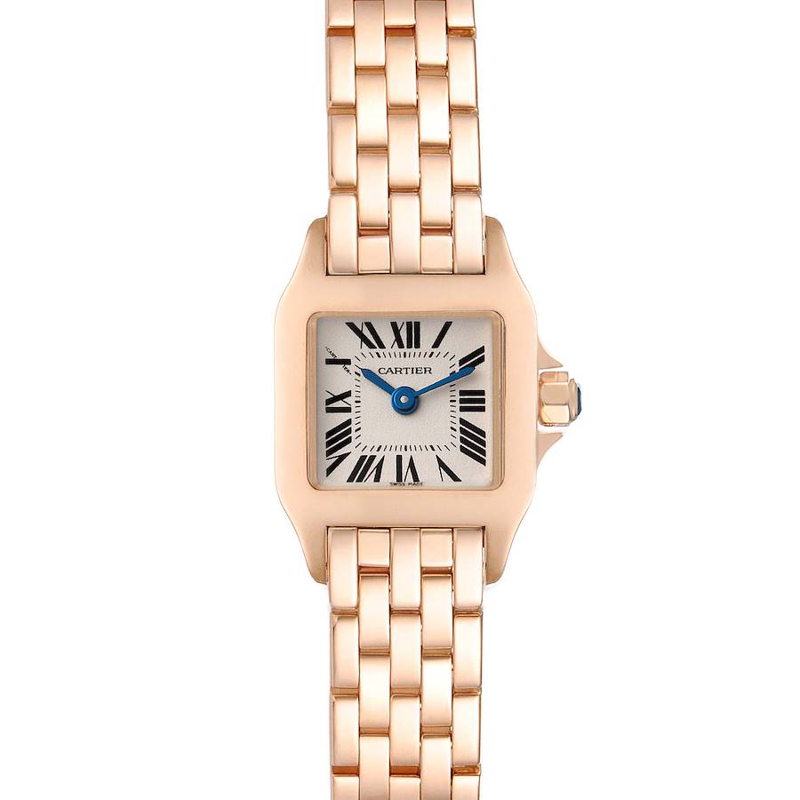 This image shows a front view of the Cartier Santos Demoiselle watch, highlighting the face and bracelet.