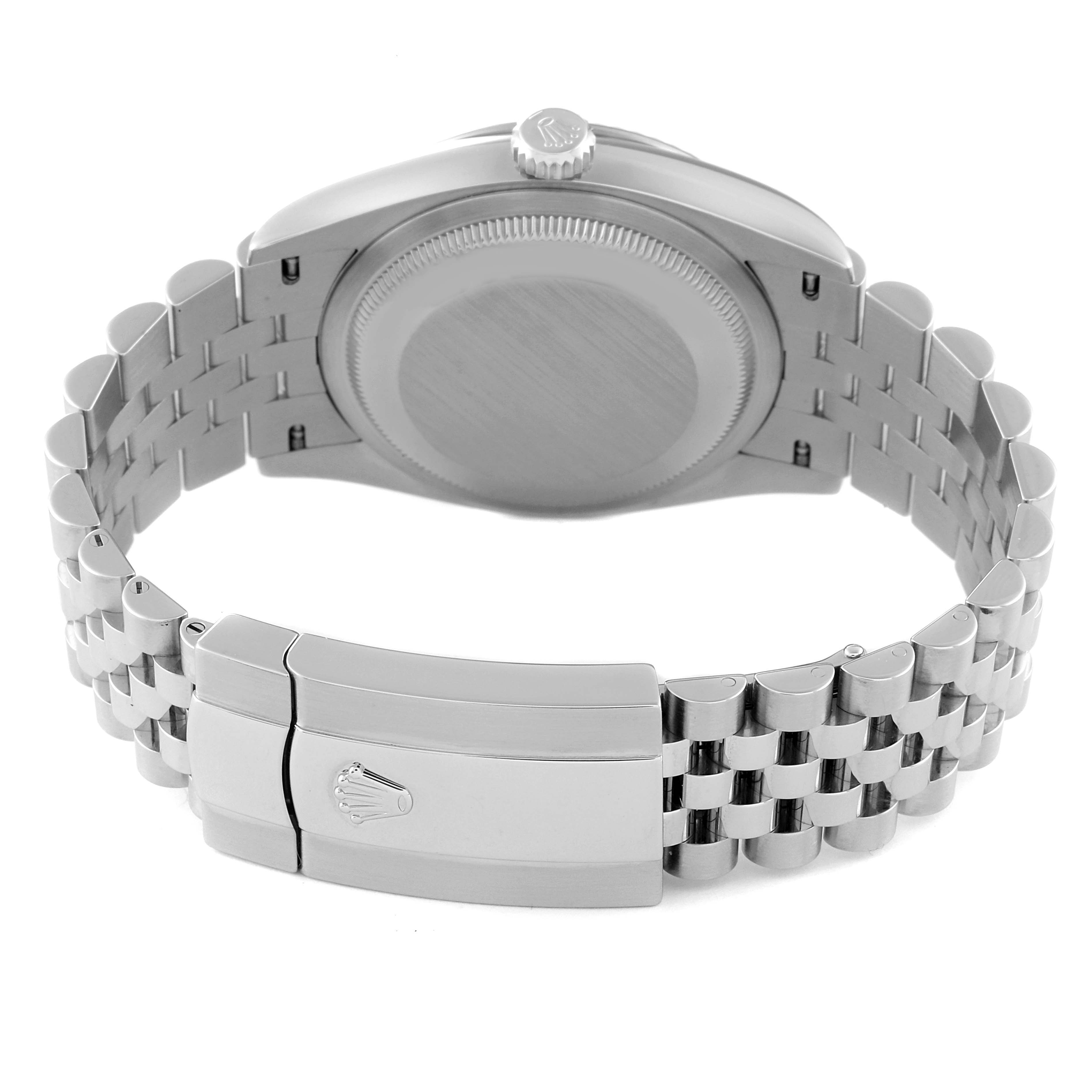 This image shows the back view of a Rolex Datejust 126234 Men's Stainless Steel Purple Dial 126234 Men's Stainless Steel Purple Dial watch, highlighting the clasp and the bracelet.