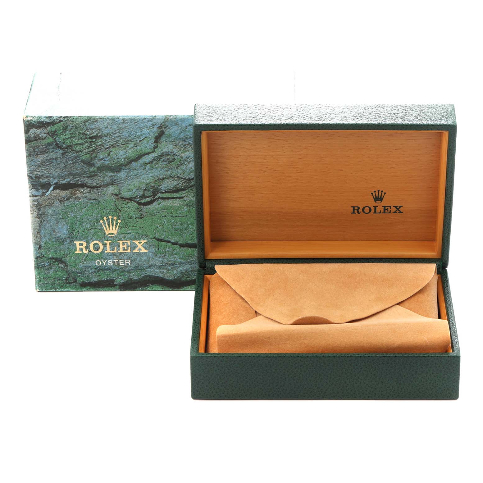 The image shows a Rolex Datejust 16234 Men
s Stainless Steel Silver Dial 16234 Men
s Stainless Steel Silver Dial watch box and packaging, open to reveal the interior.