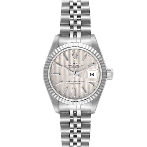 Photo of Rolex Datejust Steel White Gold Silver Tapestry Dial Ladies Watch 69174