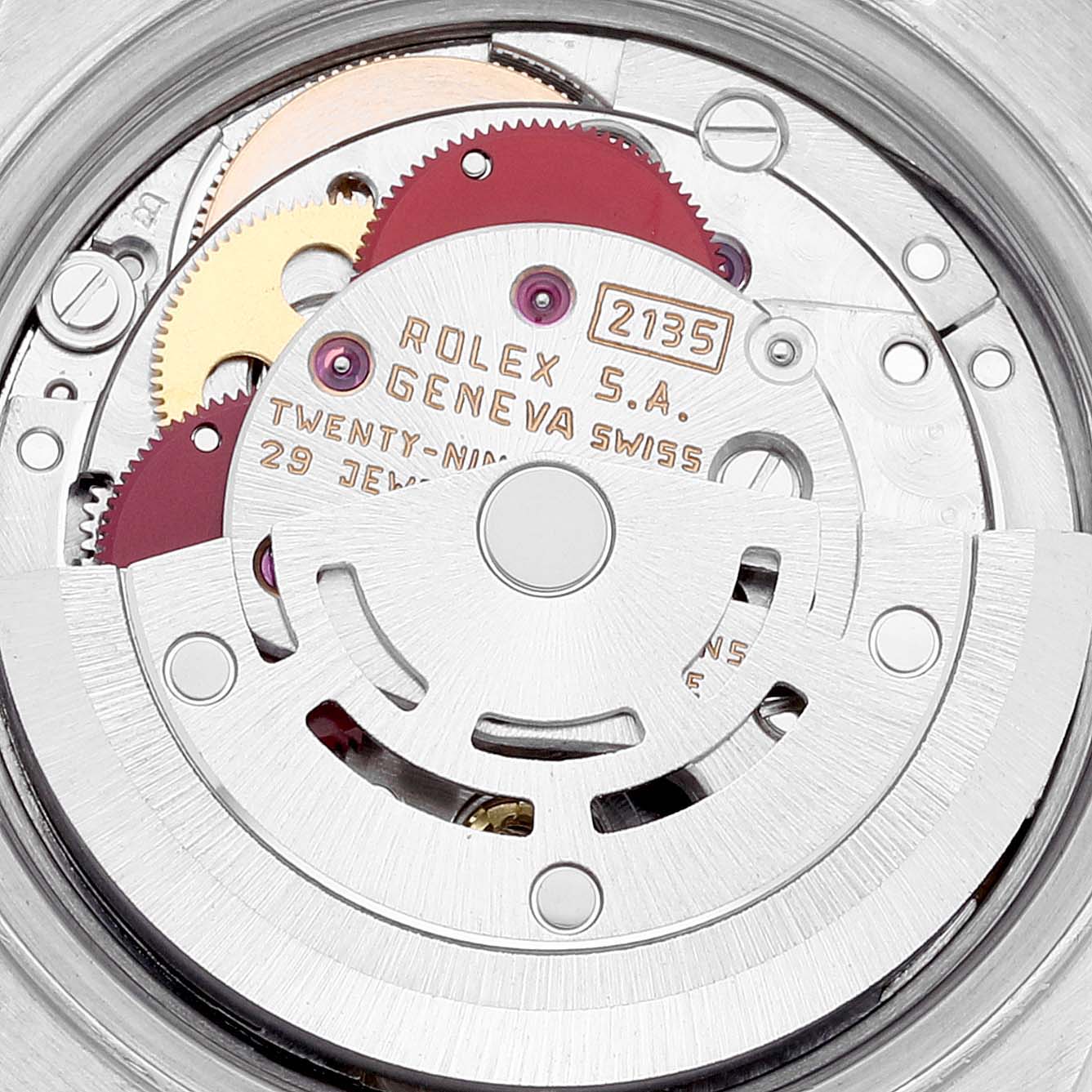 The image shows a close-up of the movement of a Rolex Datejust 69173 Women's Steel and Gold (two tone) Champagne Dial 69173 Women's Steel and Gold (two tone) Champagne Dial watch, highlighting the intricate gears and mechanical parts.