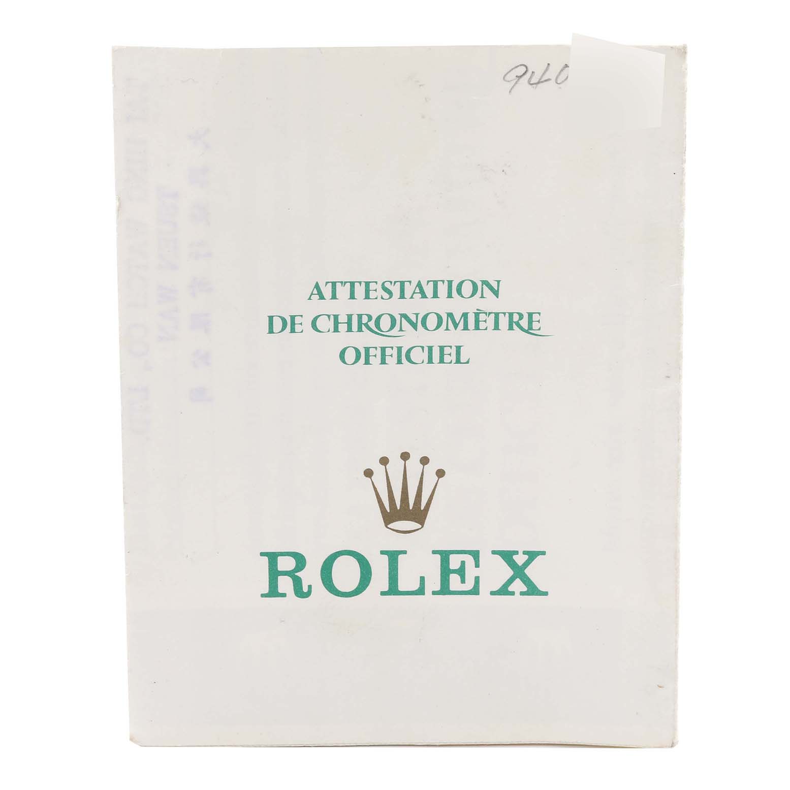 The image shows the front of official Rolex Datejust 69173 Women's Steel and Gold (two tone) Champagne Dial 69173 Women's Steel and Gold (two tone) Champagne Dial attestation chronometer certificate.