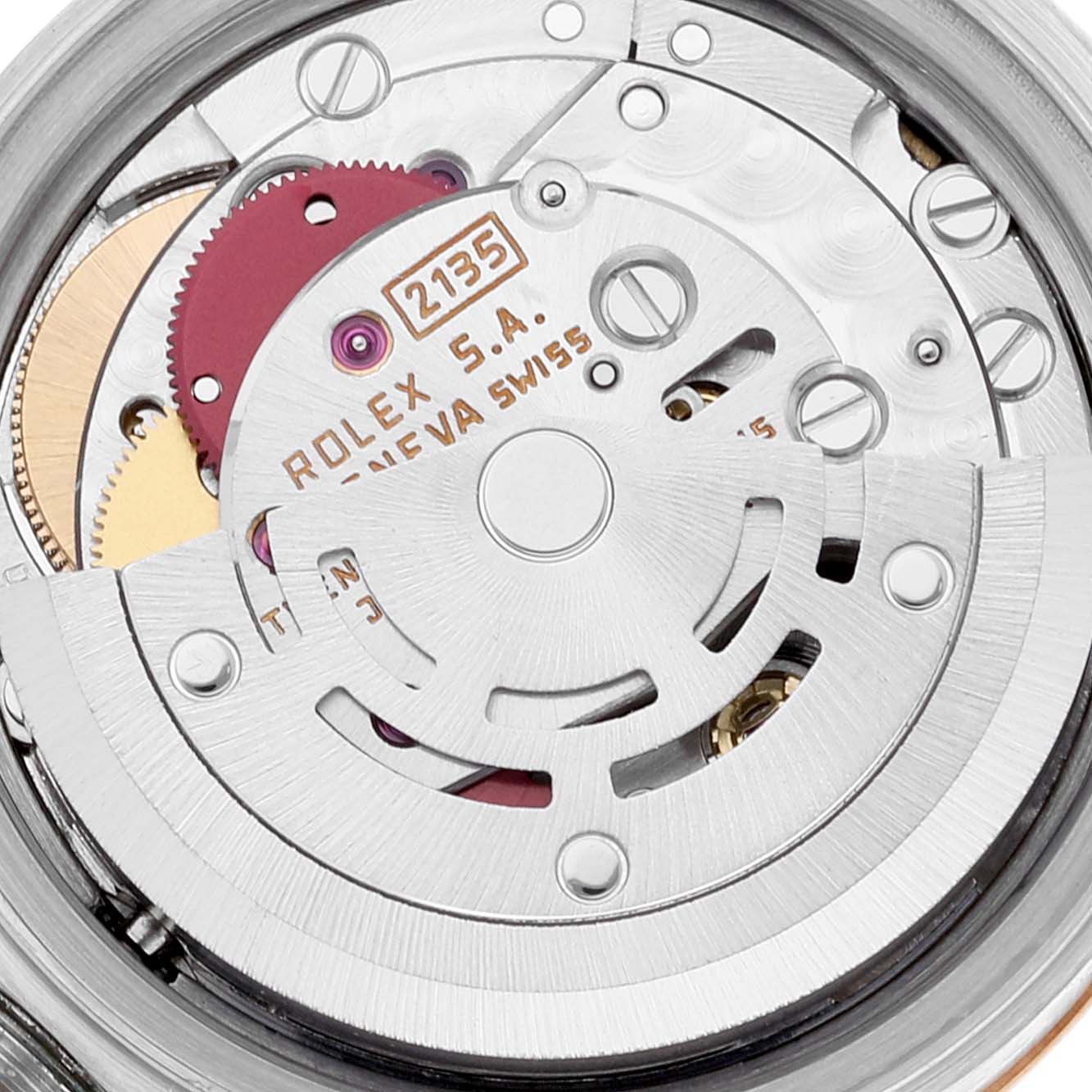 This image shows a close-up view of the movement and inner mechanics of a Rolex Datejust 69173 Women's Steel and Gold (two tone) Champagne Dial 69173 Women's Steel and Gold (two tone) Champagne Dial watch.