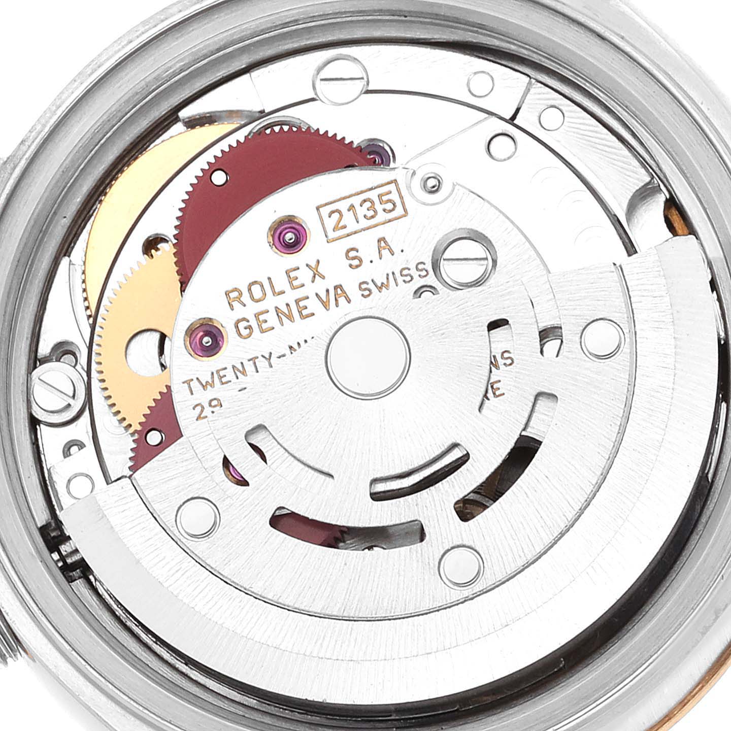 This image shows the inner mechanism and movement of the Rolex Datejust 69173 Women's Steel and Gold (two tone) Champagne Dial 69173 Women's Steel and Gold (two tone) Champagne Dial model watch.