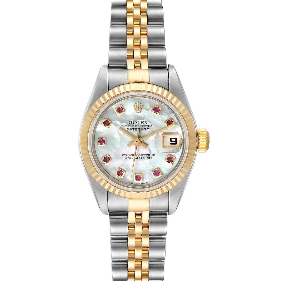 Rolex Datejust Steel Yellow Gold MOP Ruby Dial Ladies Watch 79173 SwissWatchExpo