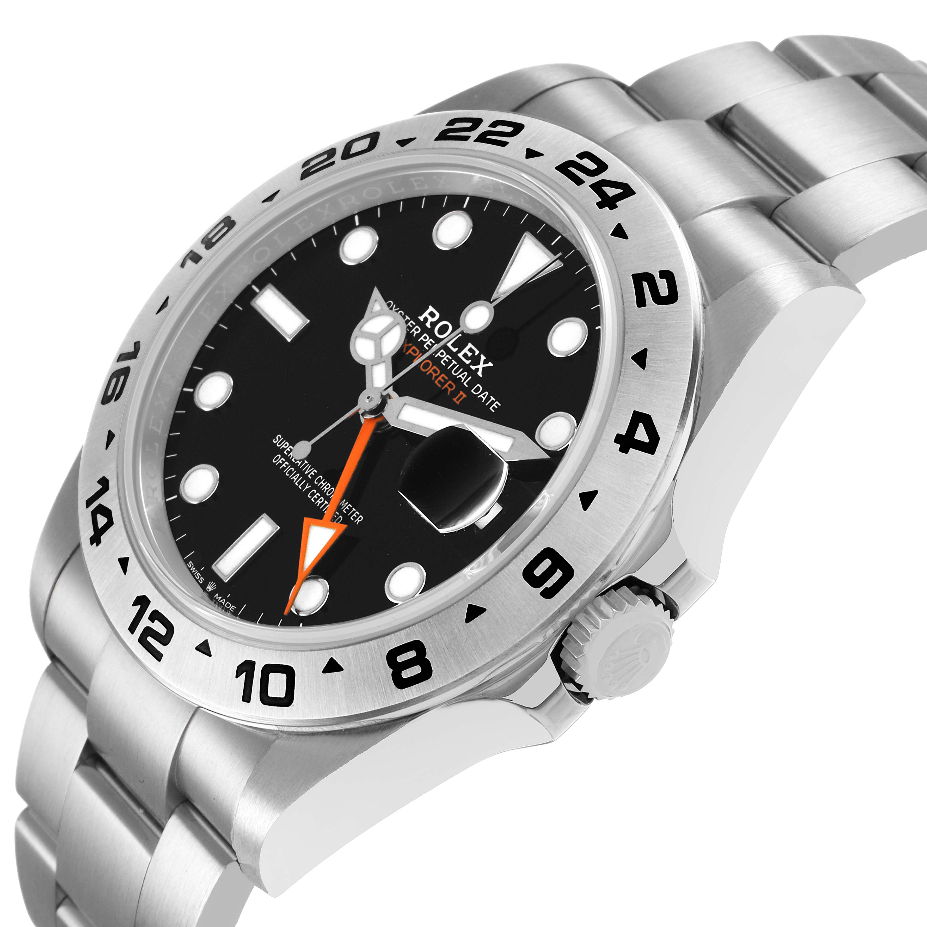The Rolex Explorer 226570 Men's Stainless Steel Black Dial watch is shown at an angle highlighting its bezel, dial, and part of the bracelet.